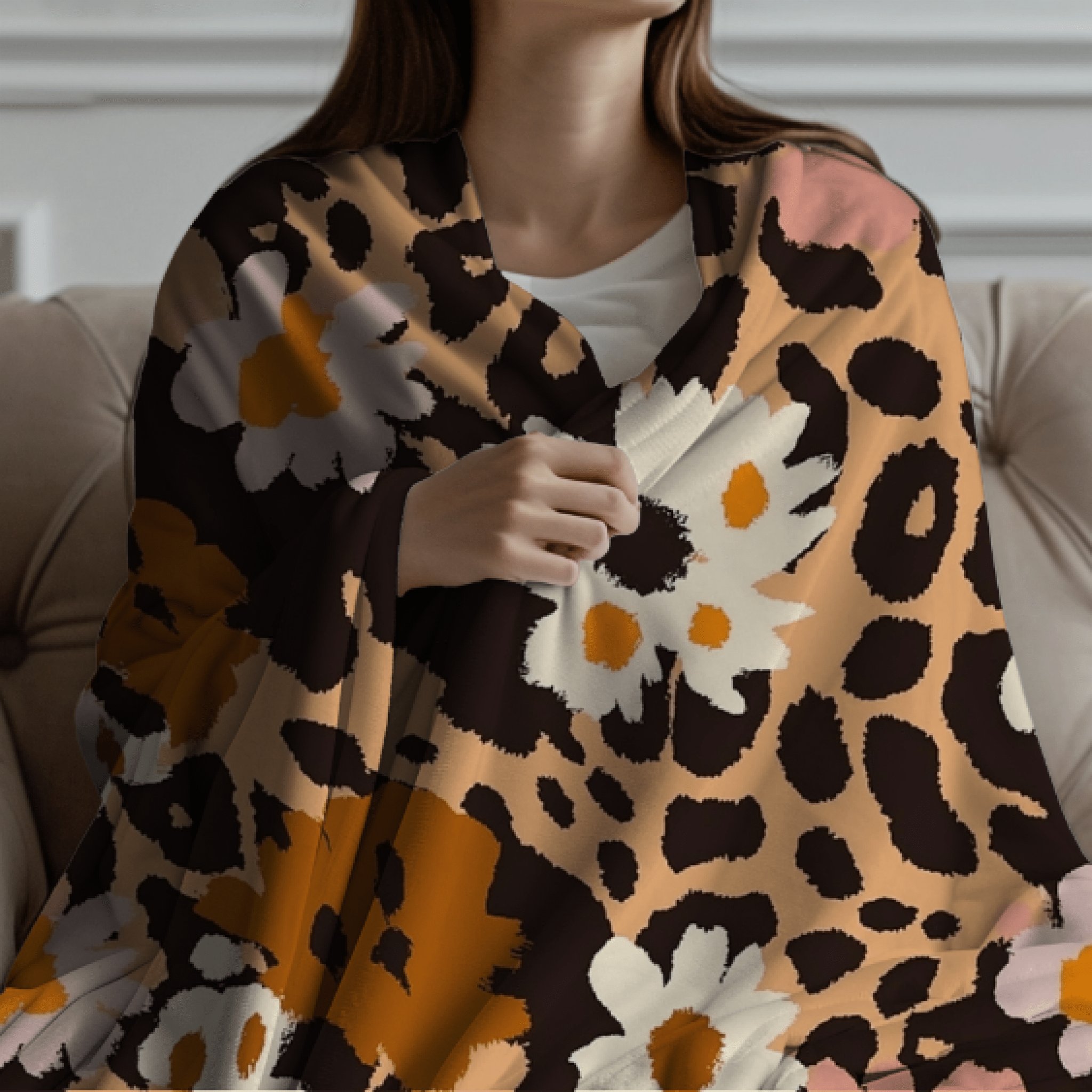 African Inspired Floral Leopard Print Blanket, Cozy Home Decor Accent, Unique Animal and Flower Pattern Throw, Soft Warm Blanket - Craig Michael Design