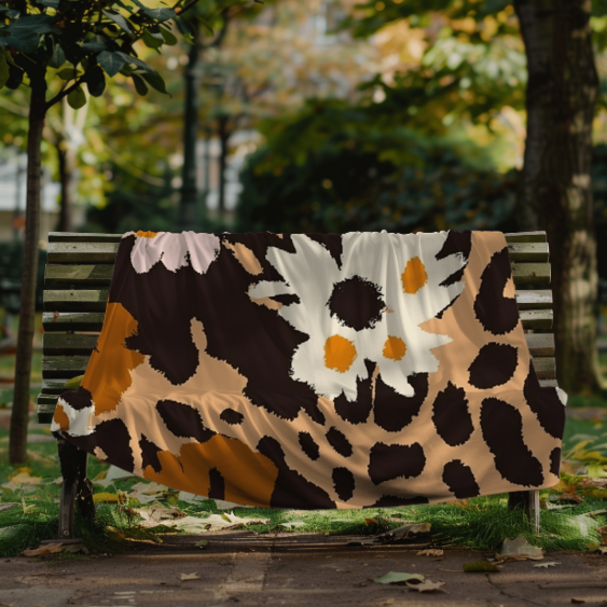 African Inspired Floral Leopard Print Blanket, Cozy Home Decor Accent, Unique Animal and Flower Pattern Throw, Soft Warm Blanket - Craig Michael Design