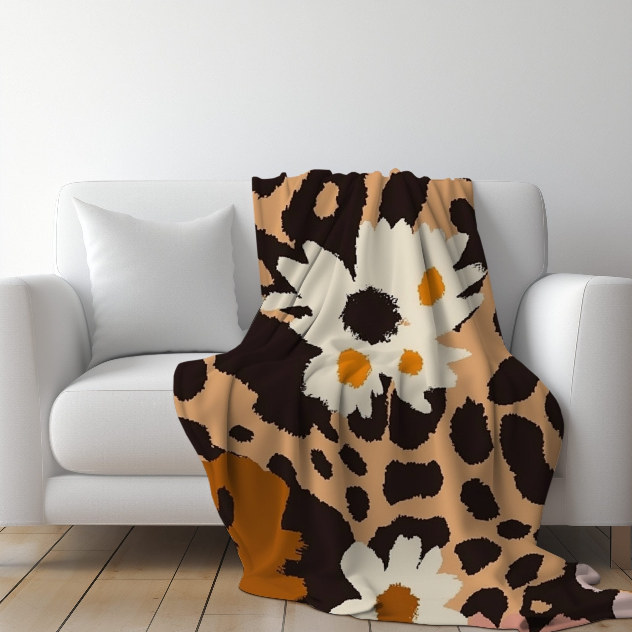 African Inspired Floral Leopard Print Blanket, Cozy Home Decor Accent, Unique Animal and Flower Pattern Throw, Soft Warm Blanket - Craig Michael Design