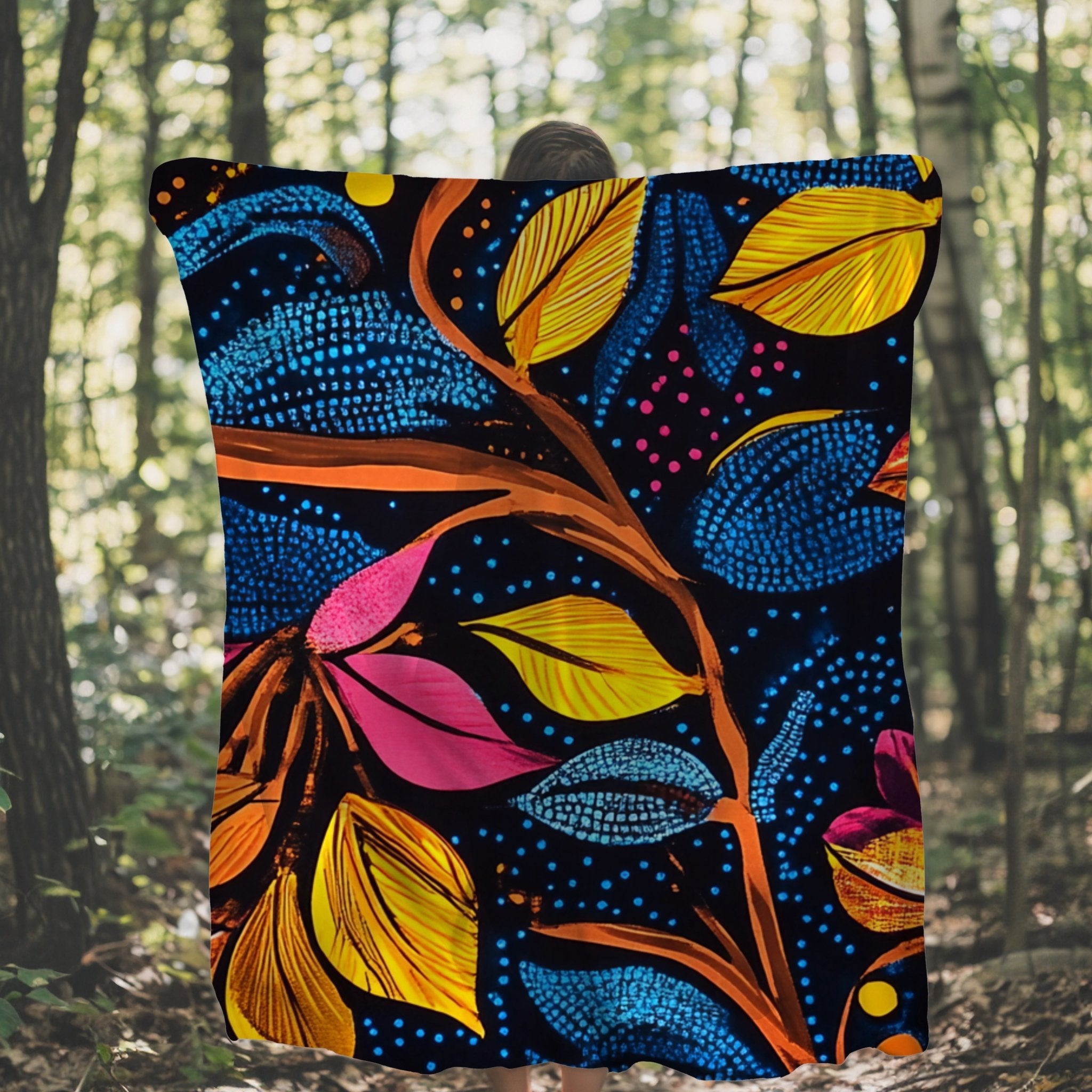 African Inspired Floral Pattern Blanket, Vibrant Tropical Leaves Blanket, Colorful Bedding Throw Blanket, Bohemian Bedspread - Craig Michael Design