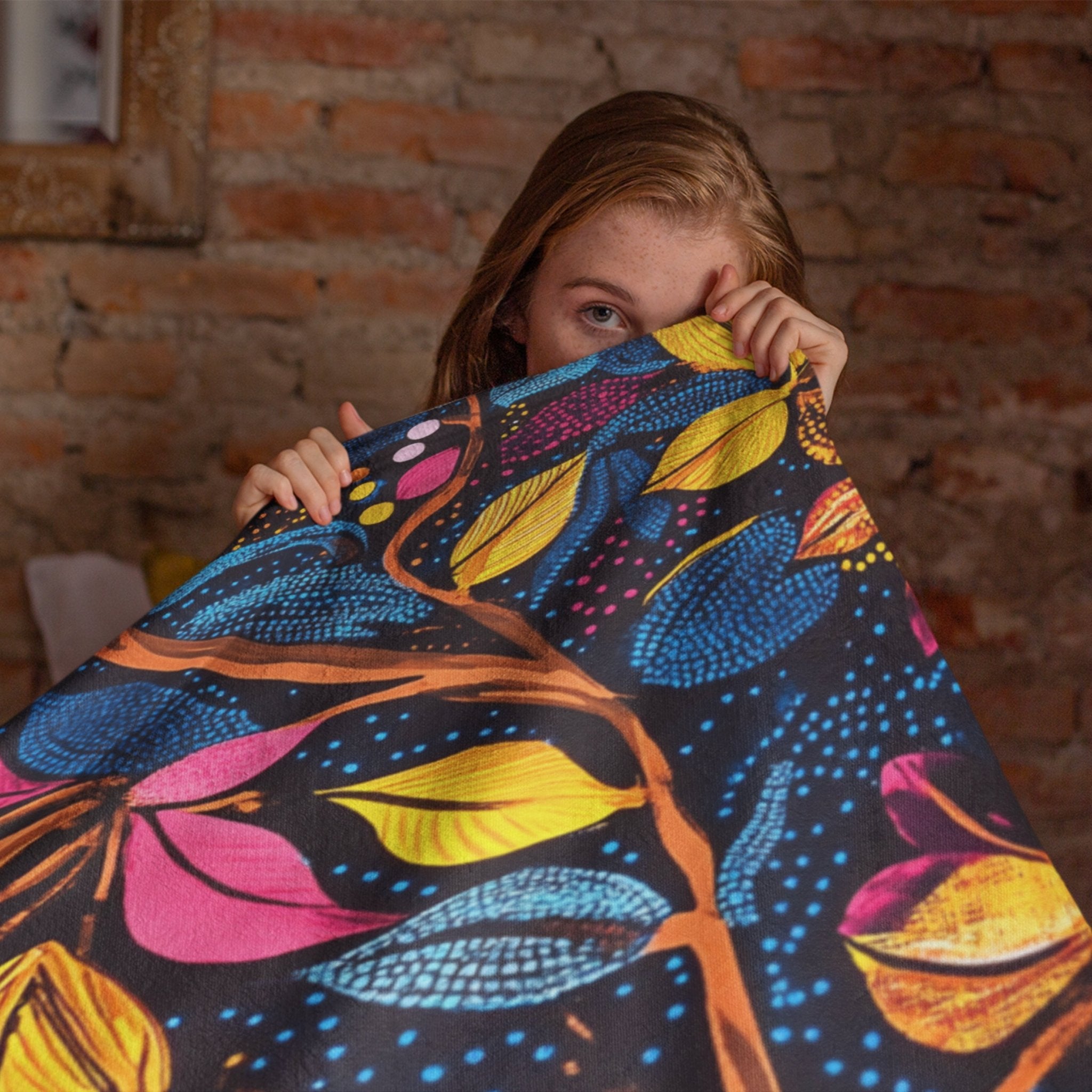 African Inspired Floral Pattern Blanket, Vibrant Tropical Leaves Blanket, Colorful Bedding Throw Blanket, Bohemian Bedspread - Craig Michael Design