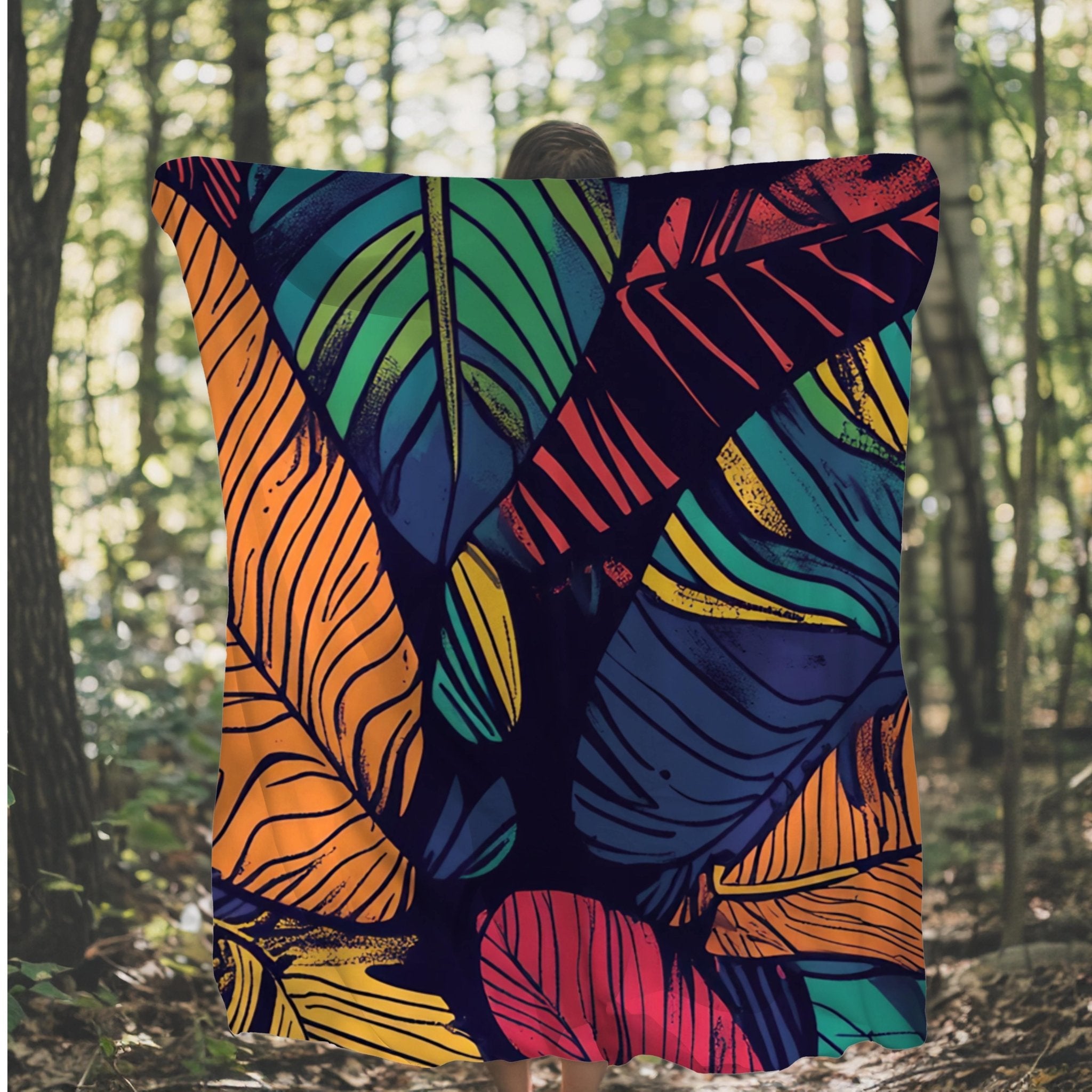 African Inspired Leaves Design Blanket, Colourful Pattern Throw Blanket, Cozy Tropical Leaf Blanket, Vibrant Home Decor, Artistic Quilt - Craig Michael Design