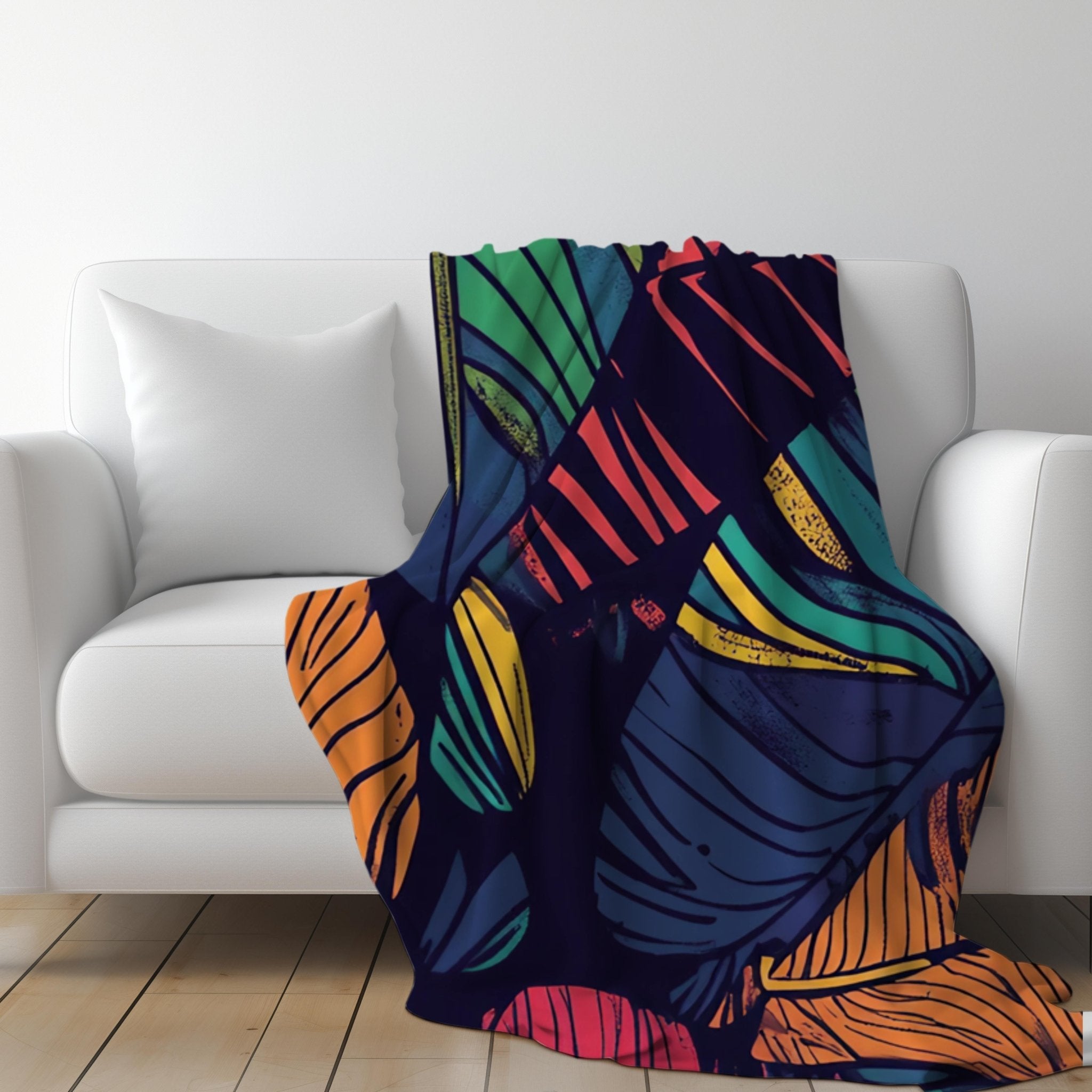 African Inspired Leaves Design Blanket, Colourful Pattern Throw Blanket, Cozy Tropical Leaf Blanket, Vibrant Home Decor, Artistic Quilt - Craig Michael Design