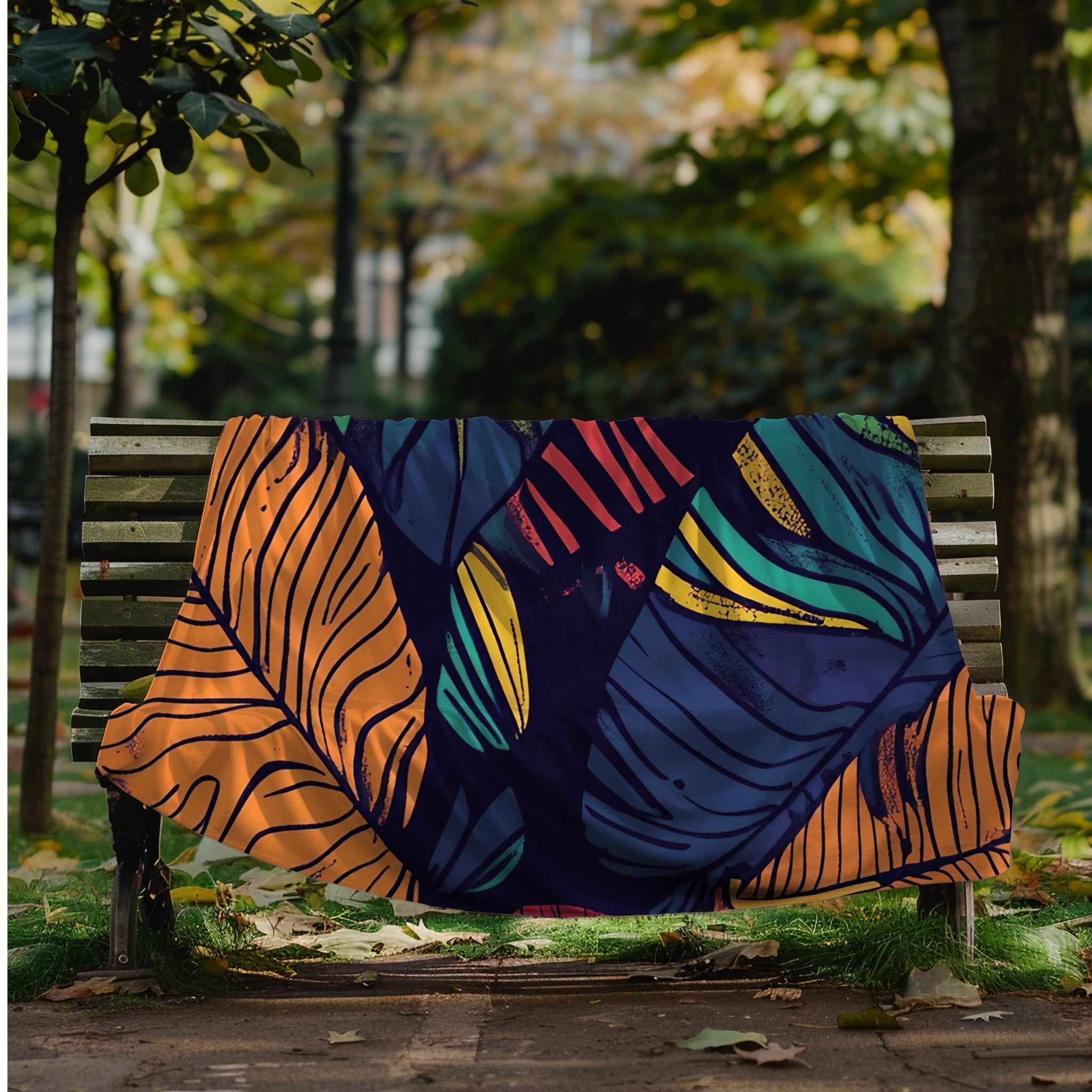 African Inspired Leaves Design Blanket, Colourful Pattern Throw Blanket, Cozy Tropical Leaf Blanket, Vibrant Home Decor, Artistic Quilt - Craig Michael Design