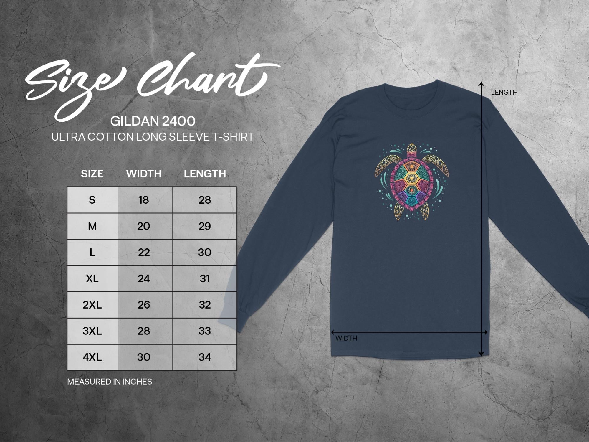 Artistic Turtle Mandala Long Sleeve T-shirt, Colorful Turtle Print, Unique Sea Life Illustration Tee, Bohemian Turtle Design, Casual Wear - Craig Michael Design