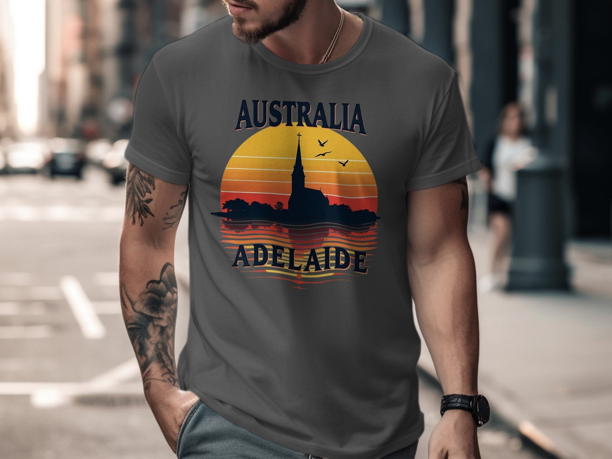 Australia Adelaide Sunset Graphic, Vintage Travel T-Shirt, Retro Australia Souvenir Tee, Adelaide Skyline Shirt, Australian Gifts - Craig Michael Design