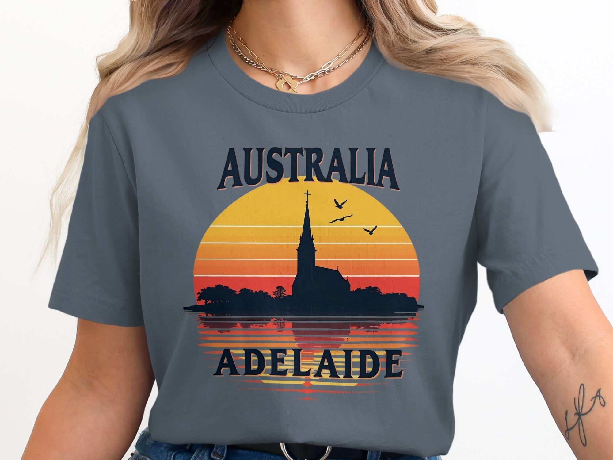 Australia Adelaide Sunset Graphic, Vintage Travel T-Shirt, Retro Australia Souvenir Tee, Adelaide Skyline Shirt, Australian Gifts - Craig Michael Design