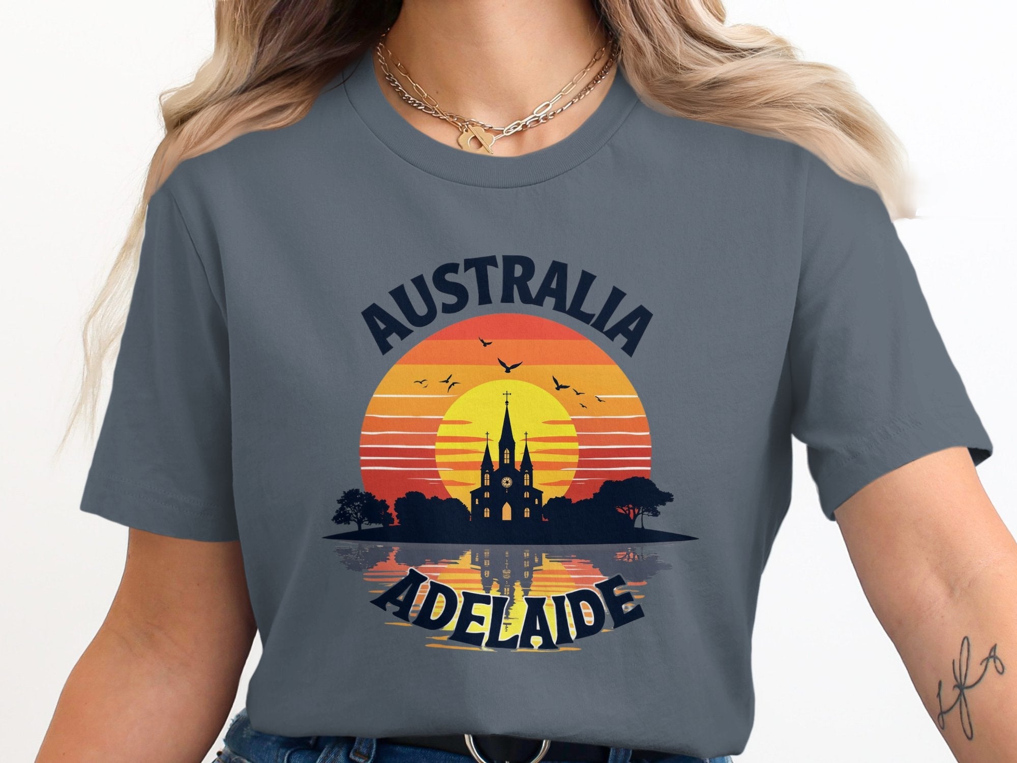 Australia Adelaide Sunset T-shirt, Vintage Australian Souvenir Shirt, Adelaide Skyline Graphic Tee, Unique Travel Gift - Craig Michael Design