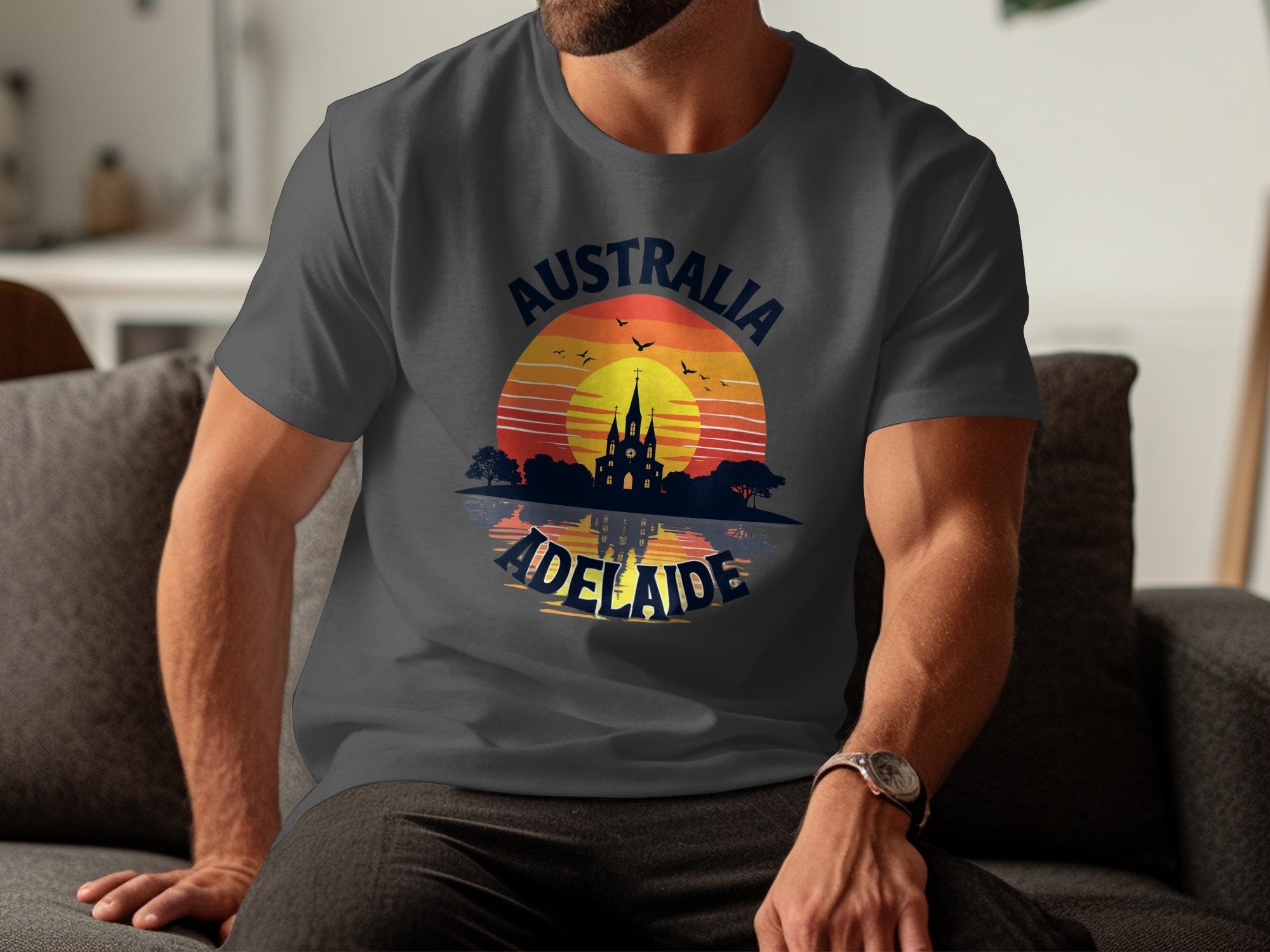 Australia Adelaide Sunset T-shirt, Vintage Australian Souvenir Shirt, Adelaide Skyline Graphic Tee, Unique Travel Gift - Craig Michael Design