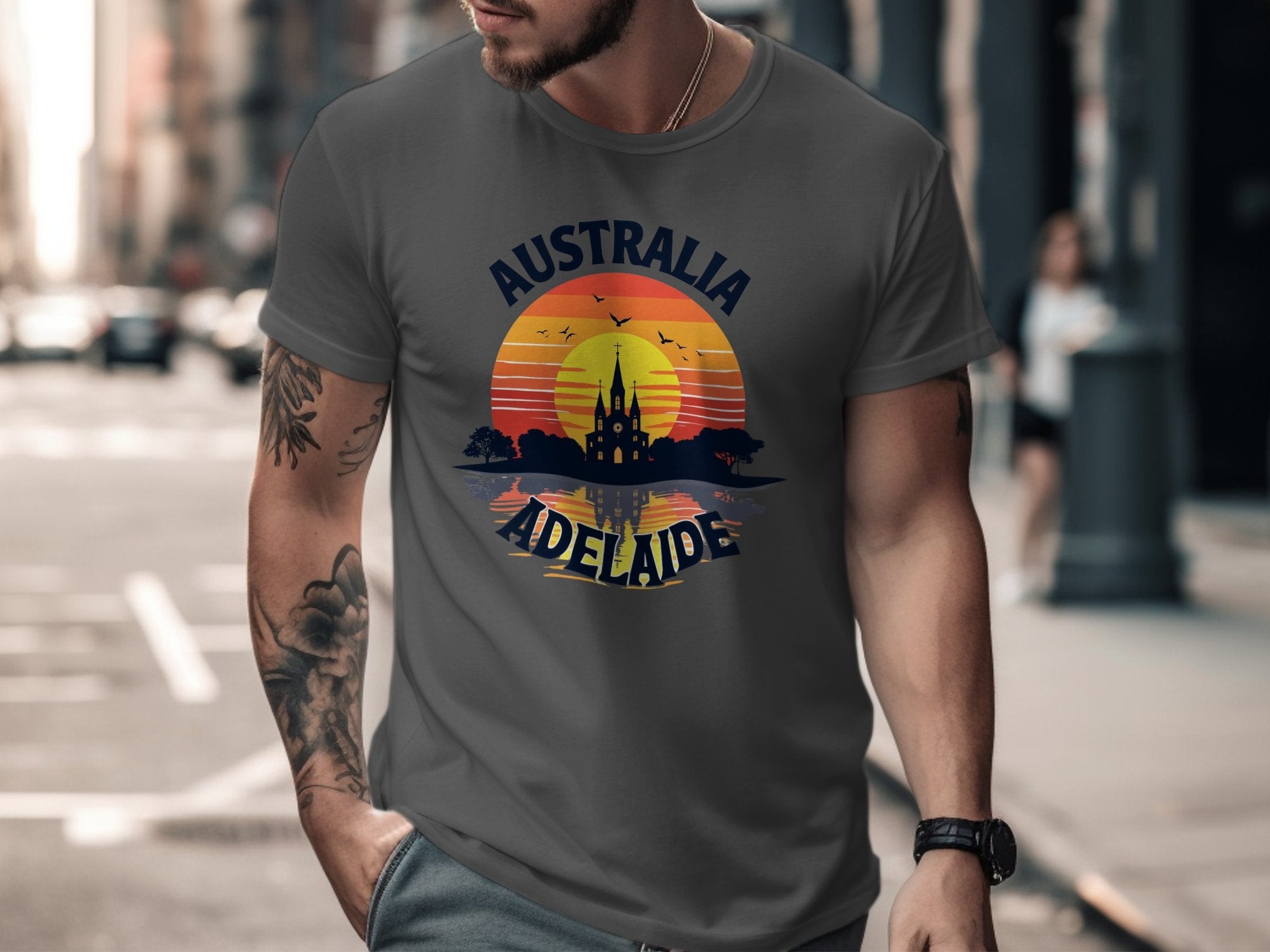 Australia Adelaide Sunset T-shirt, Vintage Australian Souvenir Shirt, Adelaide Skyline Graphic Tee, Unique Travel Gift - Craig Michael Design