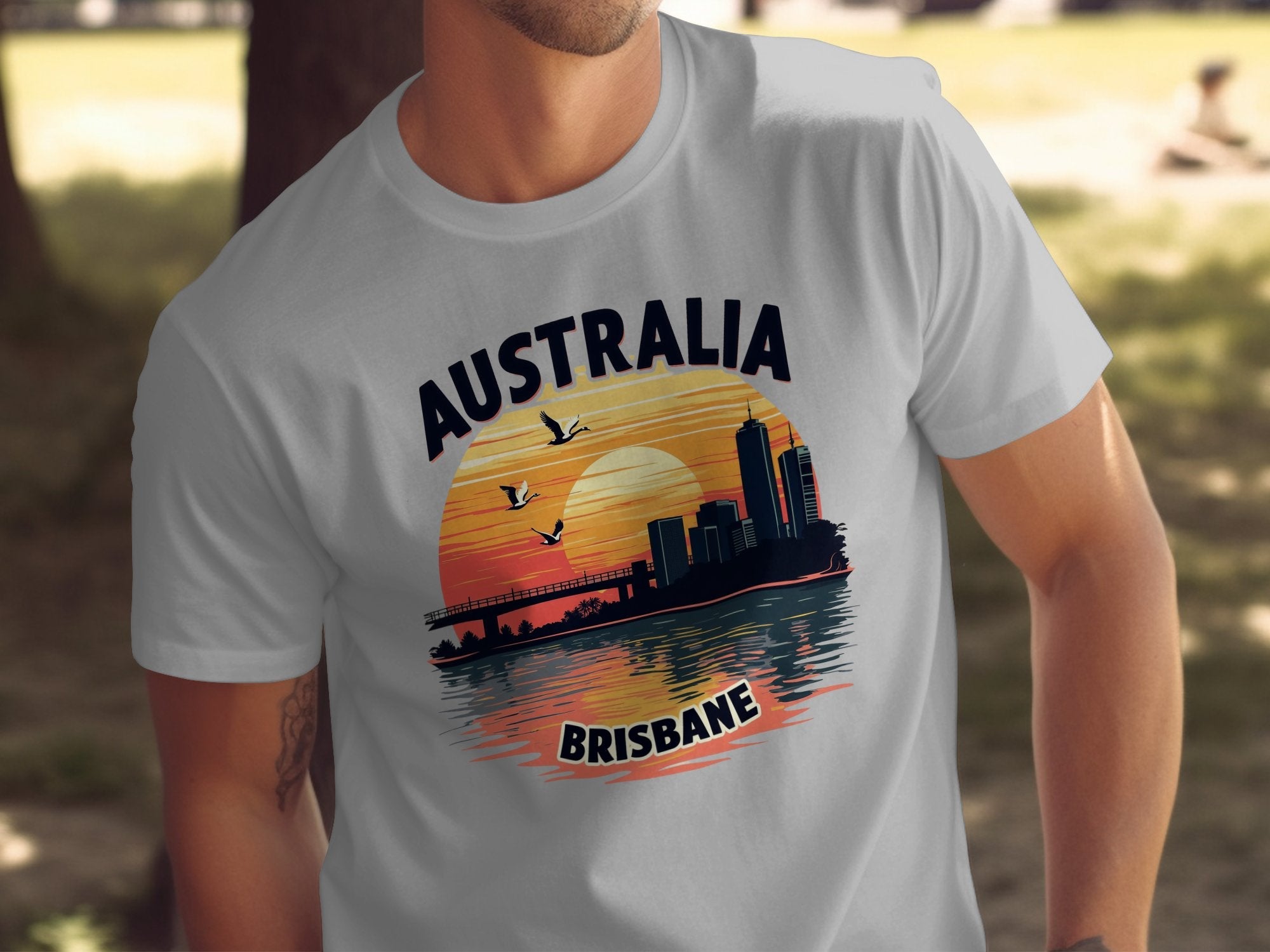 Australia Brisbane Skyline Sunset T-Shirt, Brisbane Australia Souvenir Shirt, City Silhouette T-Shirt, Travel Gift Tee - Craig Michael Design