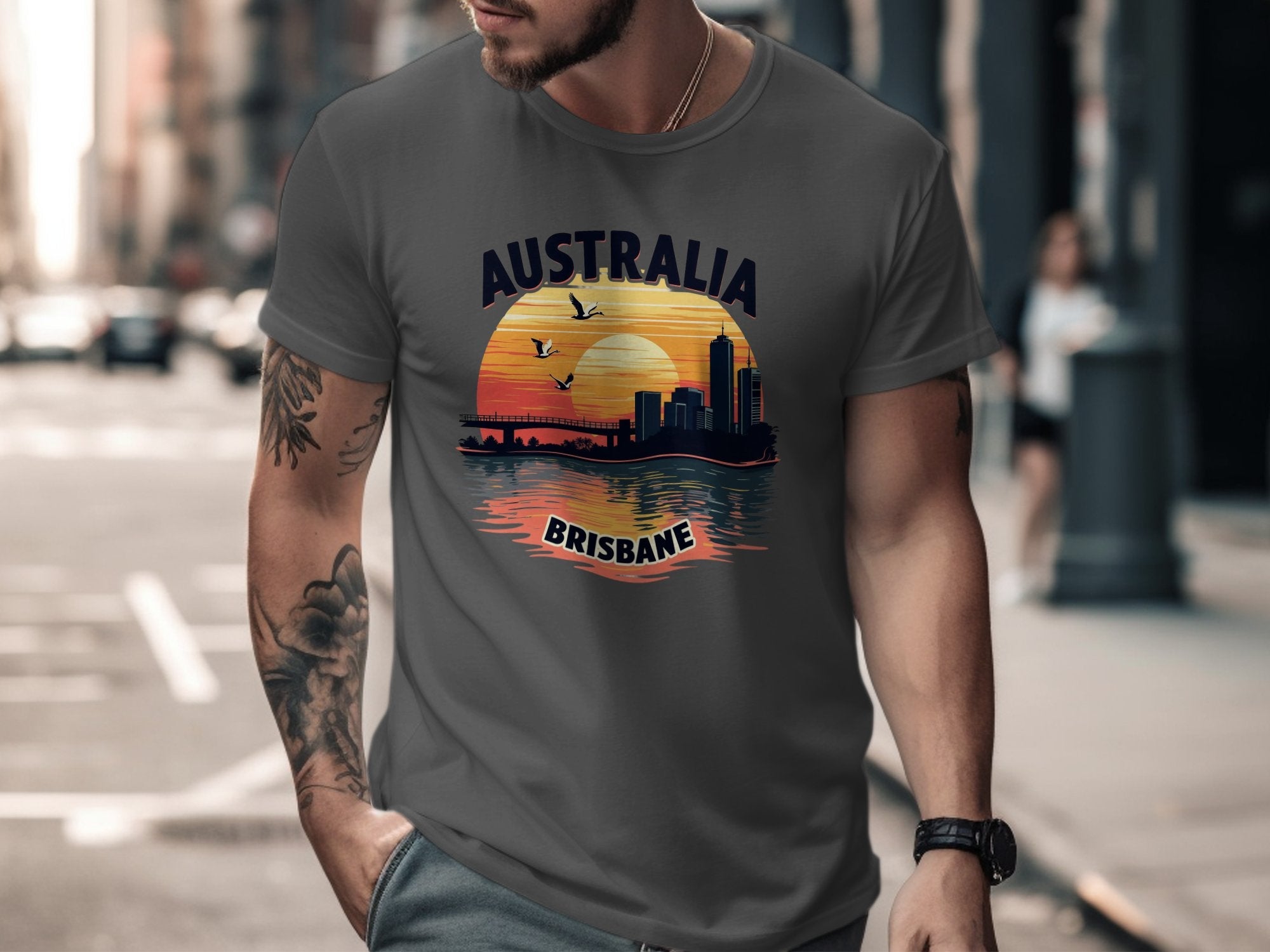 Australia Brisbane Skyline Sunset T-Shirt, Brisbane Australia Souvenir Shirt, City Silhouette T-Shirt, Travel Gift Tee - Craig Michael Design