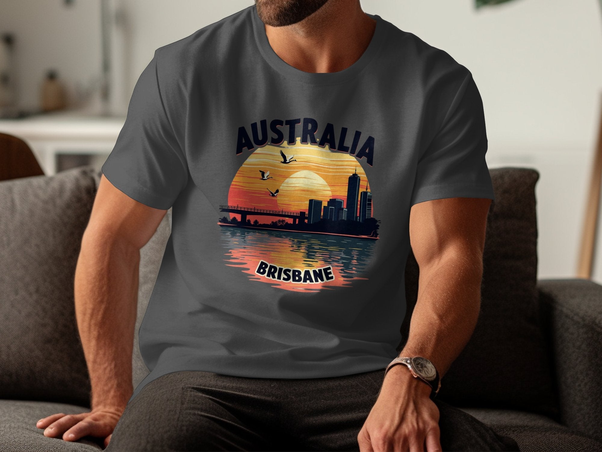 Australia Brisbane Skyline Sunset T-Shirt, Brisbane Australia Souvenir Shirt, City Silhouette T-Shirt, Travel Gift Tee - Craig Michael Design