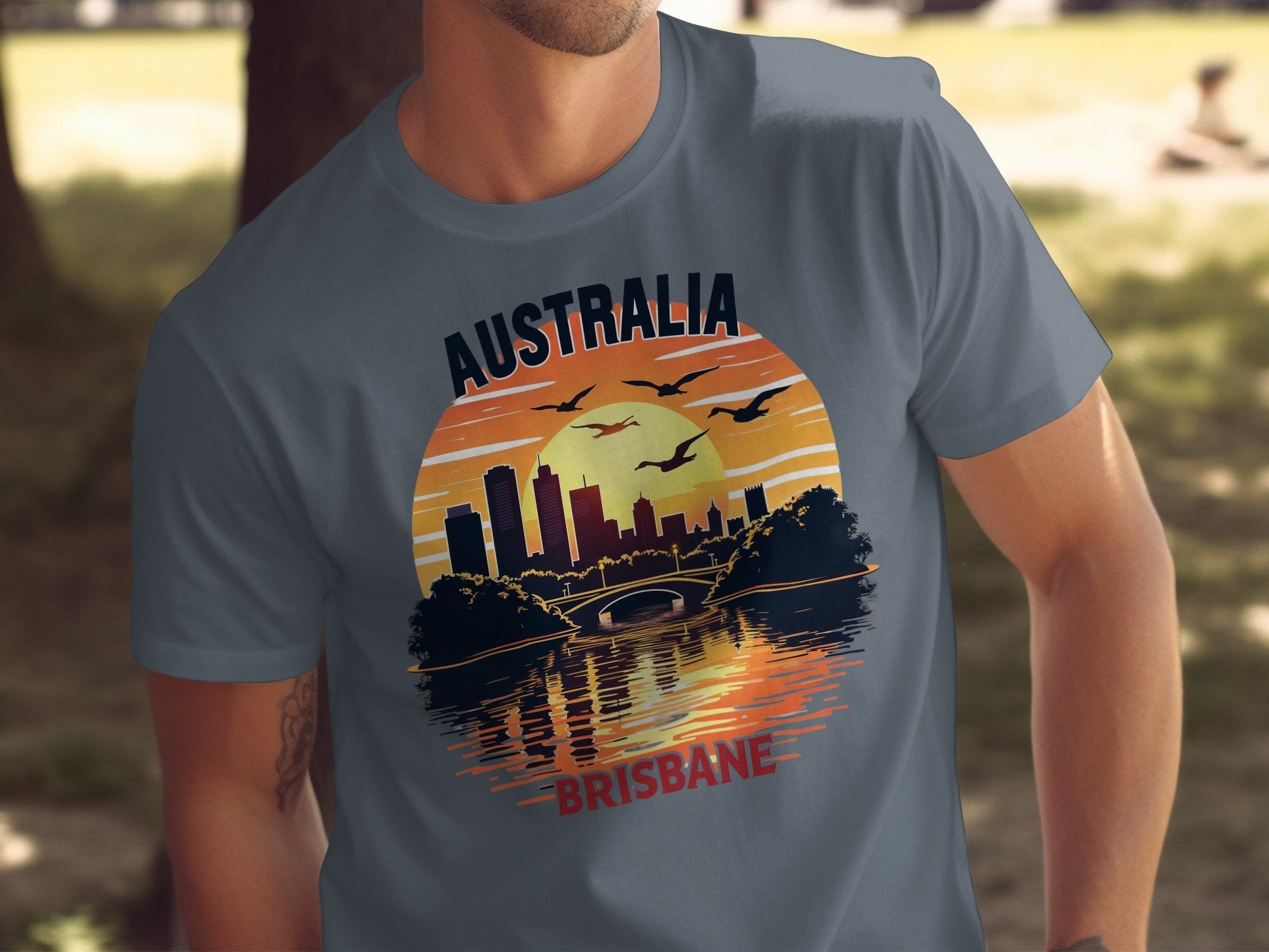 Australia Brisbane Skyline Sunset T-Shirt, Scenic Australia Design Tee, Brisbane Cityscape Graphic Shirt, Aussie Pride Tee - Craig Michael Design