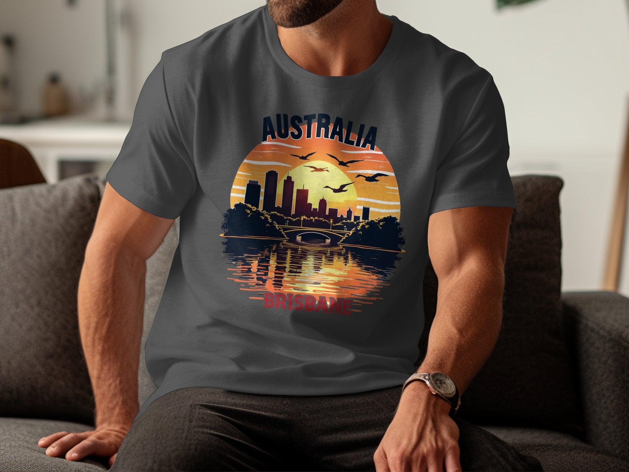 Australia Brisbane Skyline Sunset T-Shirt, Scenic Australia Design Tee, Brisbane Cityscape Graphic Shirt, Aussie Pride Tee - Craig Michael Design