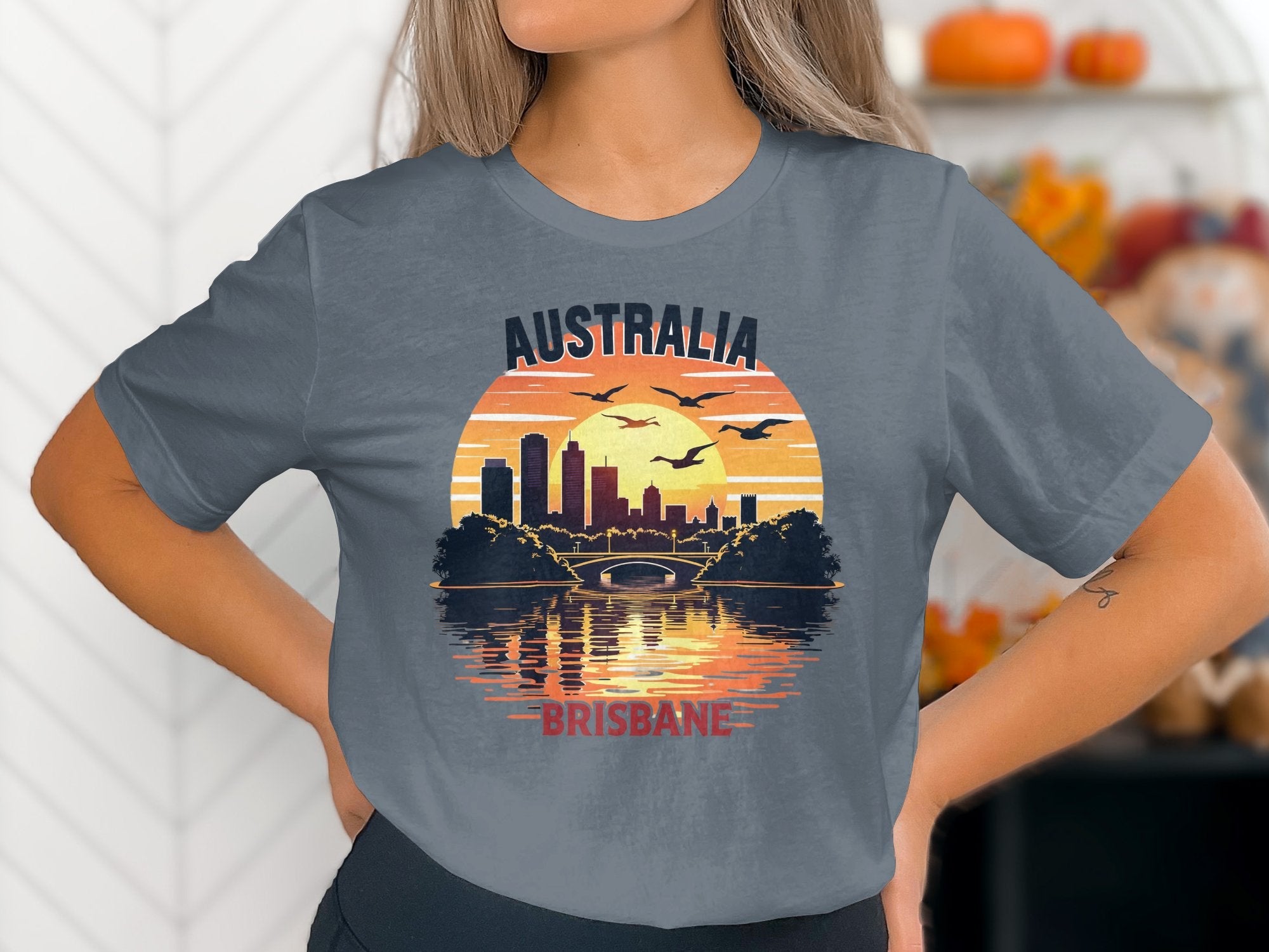 Australia Brisbane Skyline Sunset T-Shirt, Scenic Australia Design Tee, Brisbane Cityscape Graphic Shirt, Aussie Pride Tee - Craig Michael Design