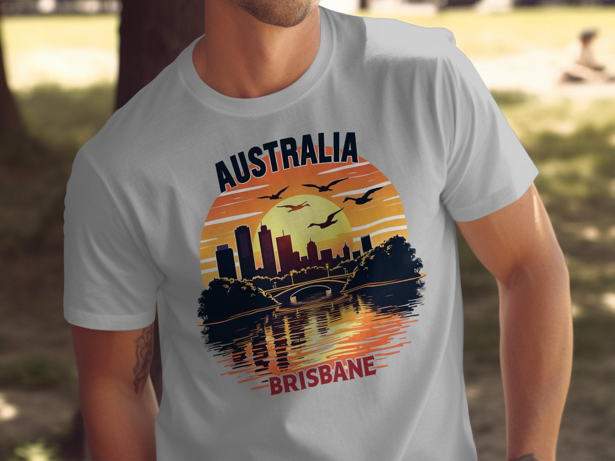 Australia Brisbane Skyline Sunset T-Shirt, Scenic Australia Design Tee, Brisbane Cityscape Graphic Shirt, Aussie Pride Tee - Craig Michael Design