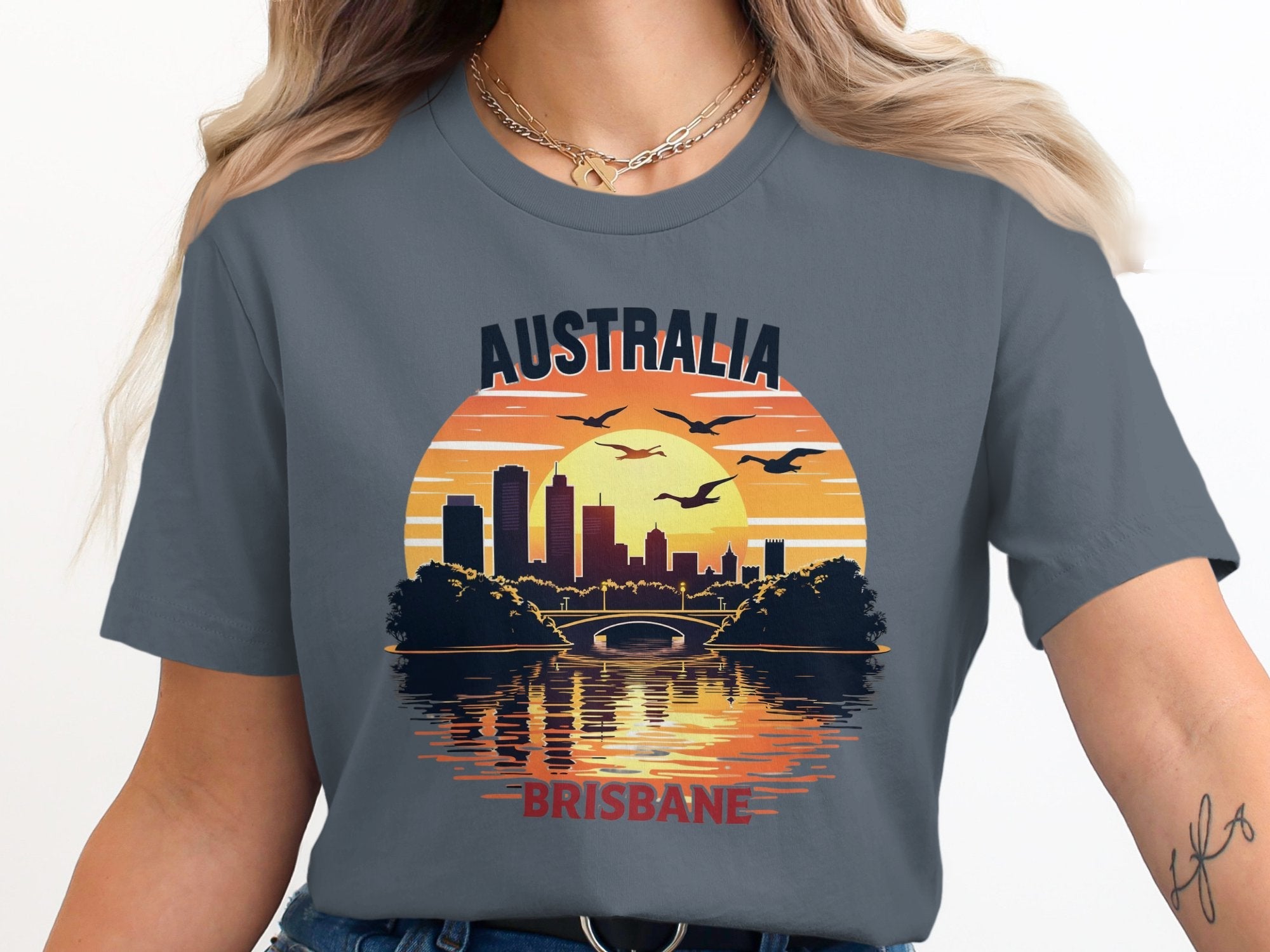 Australia Brisbane Skyline Sunset T-Shirt, Scenic Australia Design Tee, Brisbane Cityscape Graphic Shirt, Aussie Pride Tee - Craig Michael Design