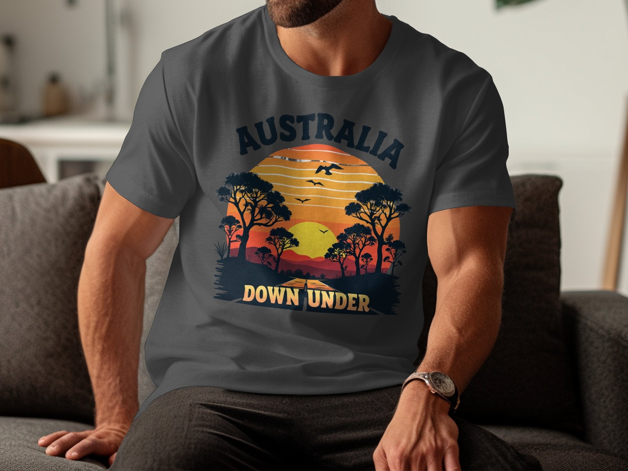 Australia Down Under Sunset T-Shirt, Vintage Australian Landscape Tee, Retro Travel Souvenir, Aussie Pride Gift, Outback Graphic T-Shirt - Craig Michael Design