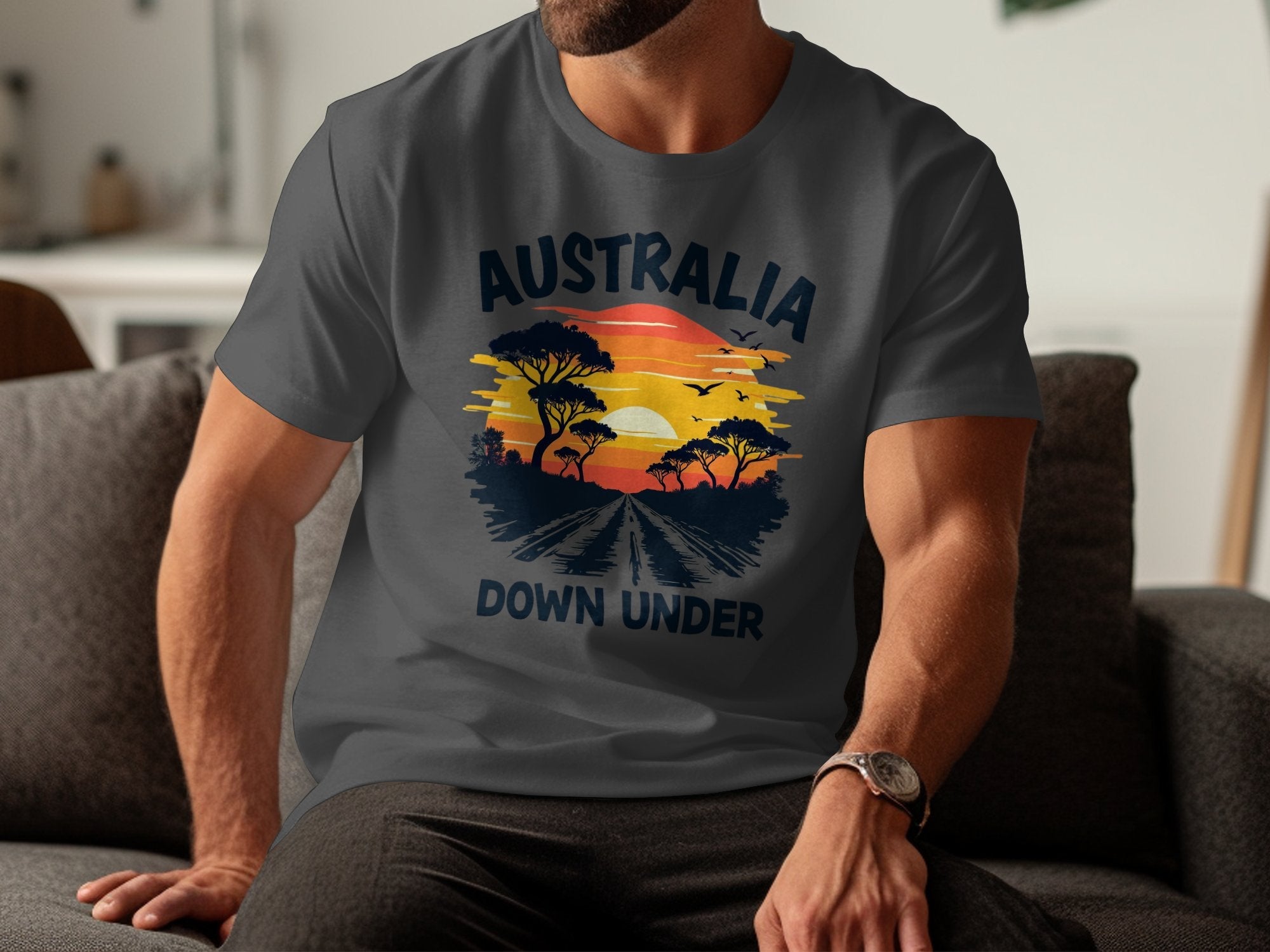 Australia Down Under T-Shirt, Retro Sunset T-Shirt, Vintage Australia Graphic Tee, Cool Australian Landscape Shirt - Craig Michael Design