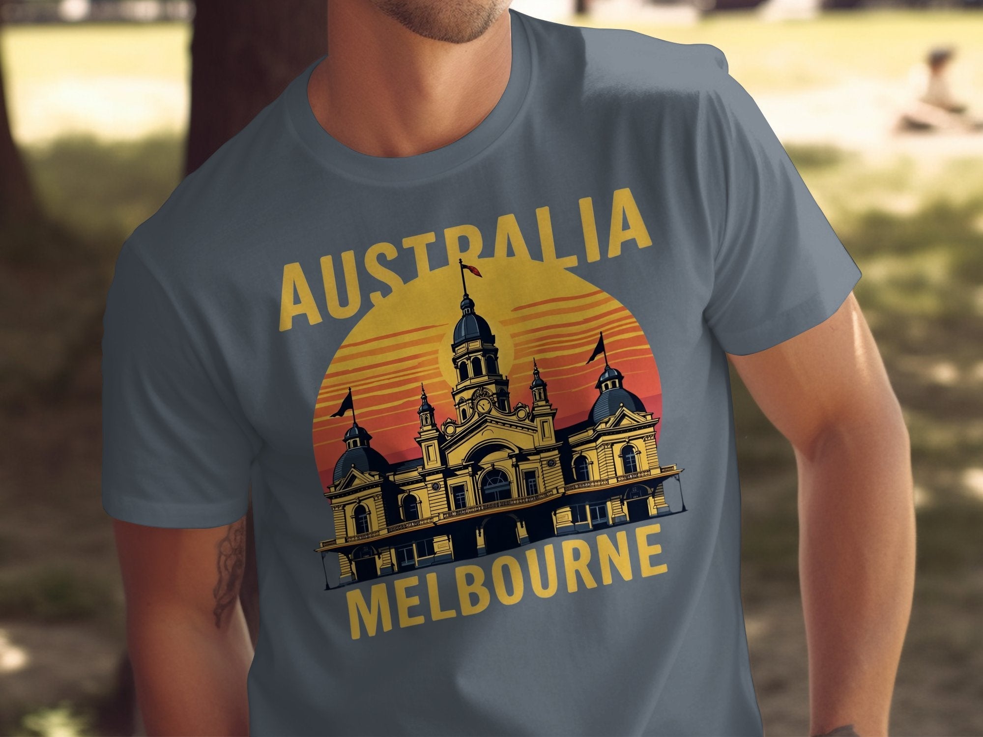 Australia Melbourne Vintage Travel Poster T-Shirt, Unique Melbourne Souvenir Tee, Australian Landmark Graphic Shirt, Melbourne Gift - Craig Michael Design