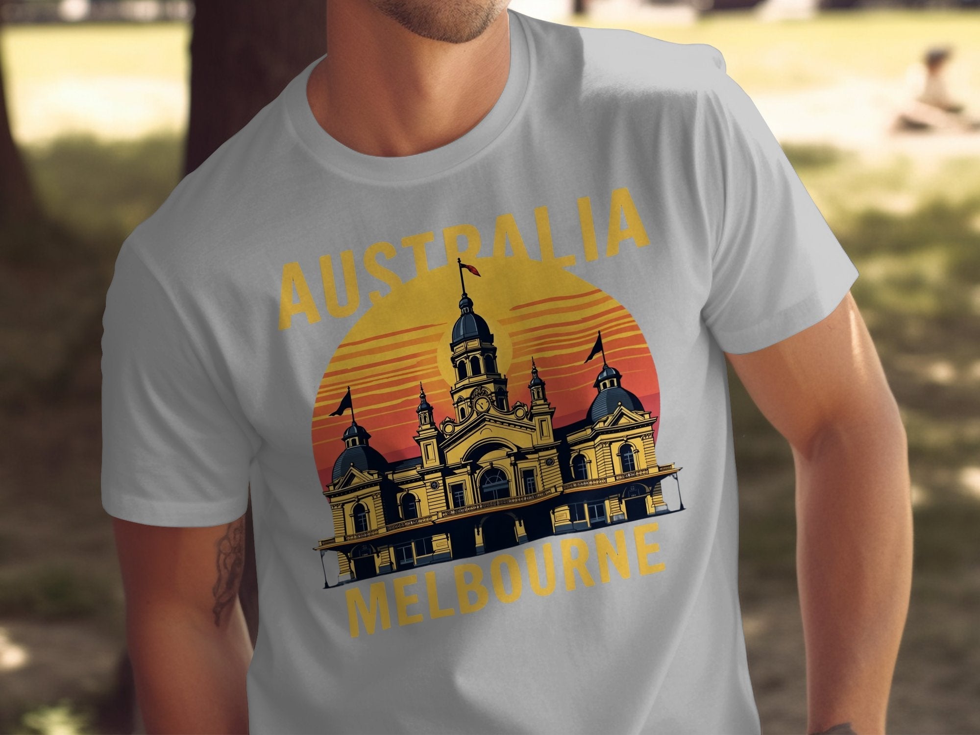 Australia Melbourne Vintage Travel Poster T-Shirt, Unique Melbourne Souvenir Tee, Australian Landmark Graphic Shirt, Melbourne Gift - Craig Michael Design