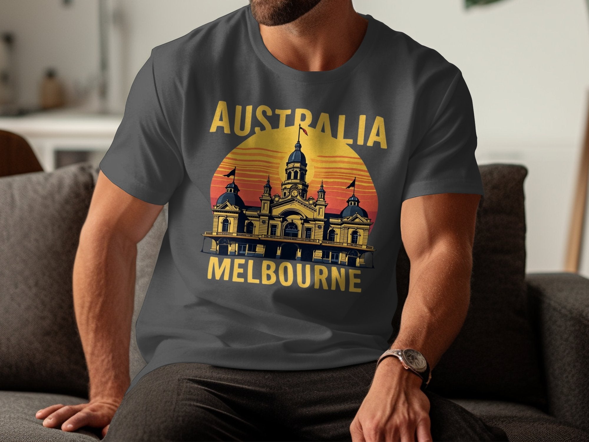 Australia Melbourne Vintage Travel Poster T-Shirt, Unique Melbourne Souvenir Tee, Australian Landmark Graphic Shirt, Melbourne Gift - Craig Michael Design