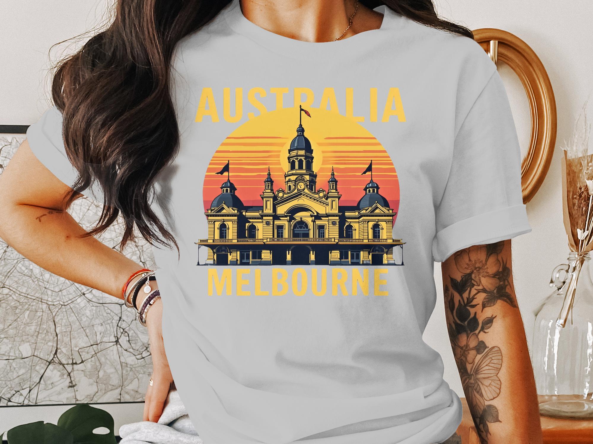 Australia Melbourne Vintage Travel Poster T-Shirt, Unique Melbourne Souvenir Tee, Australian Landmark Graphic Shirt, Melbourne Gift - Craig Michael Design