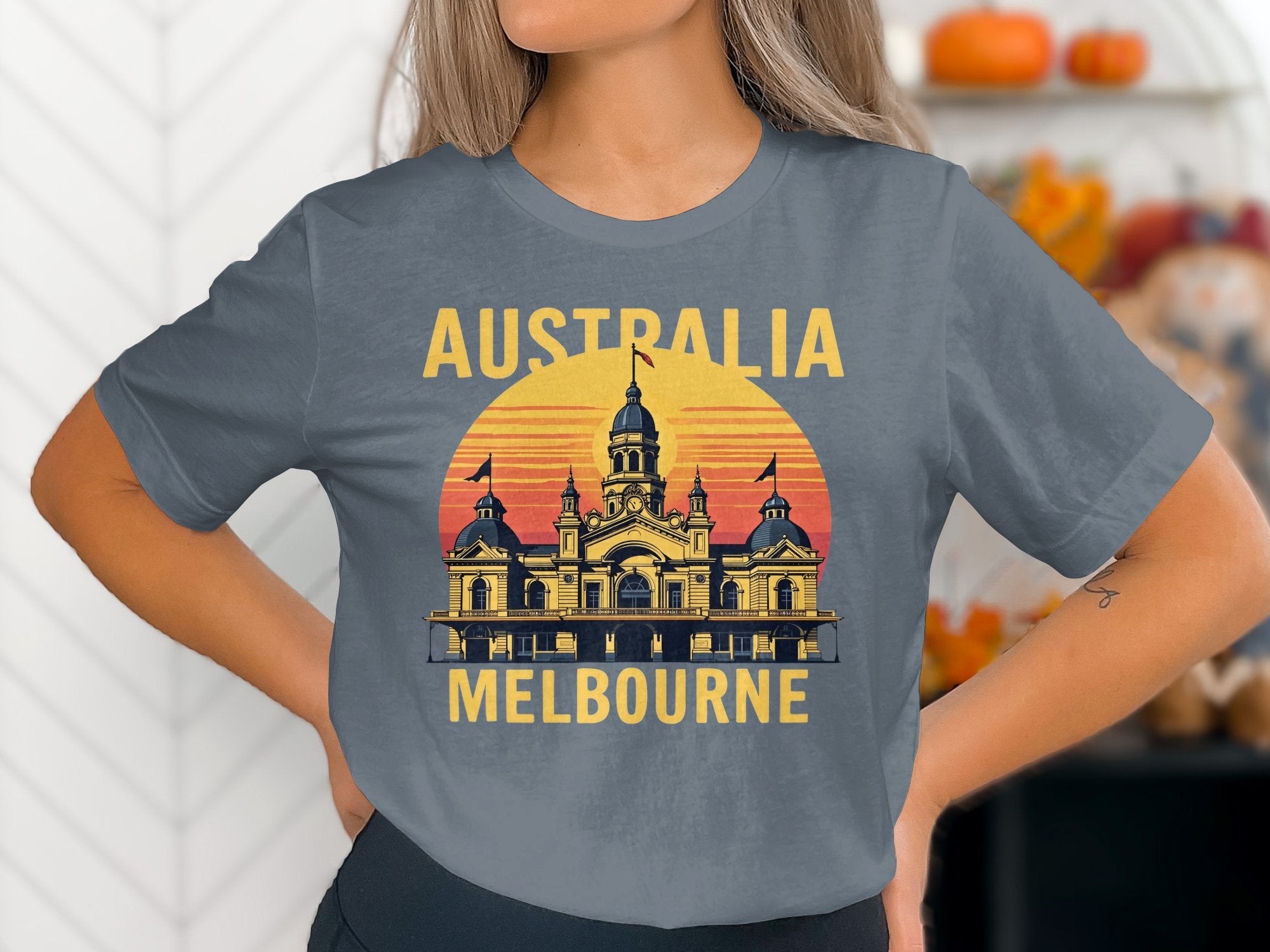 Australia Melbourne Vintage Travel Poster T-Shirt, Unique Melbourne Souvenir Tee, Australian Landmark Graphic Shirt, Melbourne Gift - Craig Michael Design