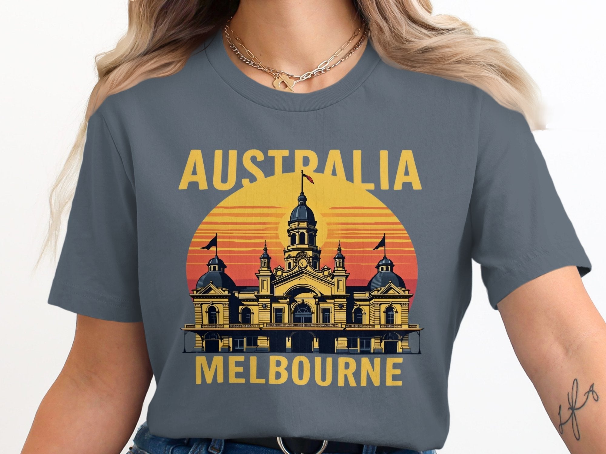 Australia Melbourne Vintage Travel Poster T-Shirt, Unique Melbourne Souvenir Tee, Australian Landmark Graphic Shirt, Melbourne Gift - Craig Michael Design