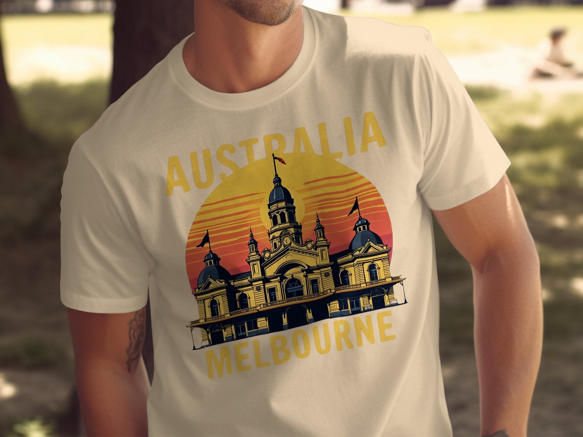 Australia Melbourne Vintage Travel Poster T-Shirt, Unique Melbourne Souvenir Tee, Australian Landmark Graphic Shirt, Melbourne Gift - Craig Michael Design