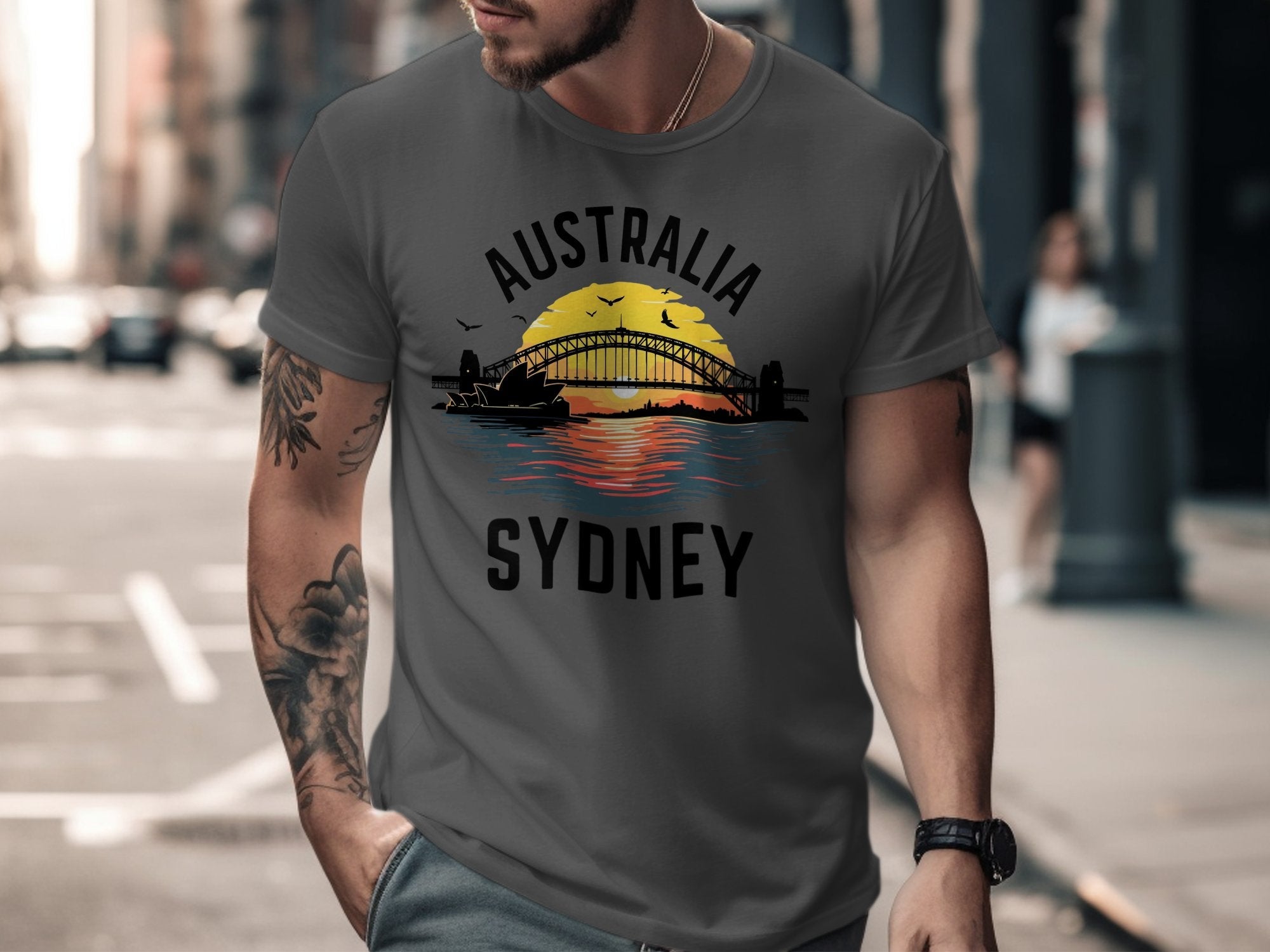 Australia Sydney Sunrise Bridge T-Shirt, Unique Australia Travel Souvenir Tee, Cool Sydney Shirt, Australian Skyline Gift - Craig Michael Design