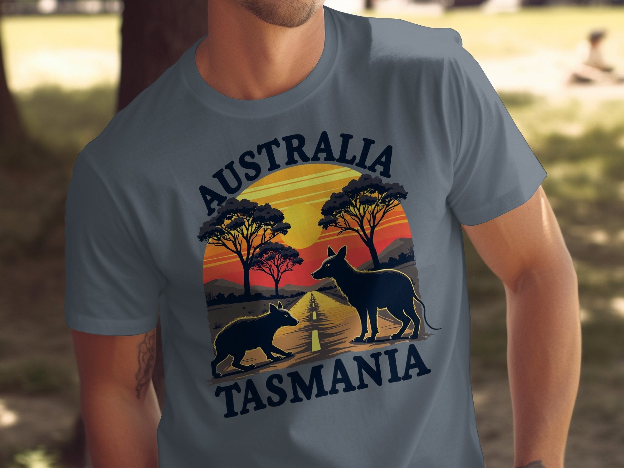 Australia Tasmania Graphic Tee, Vintage Sunset TShirt, Australian Wildlife TShirt, Retro Style Tasmania Shirt, Unique Gift Tee - Craig Michael Design