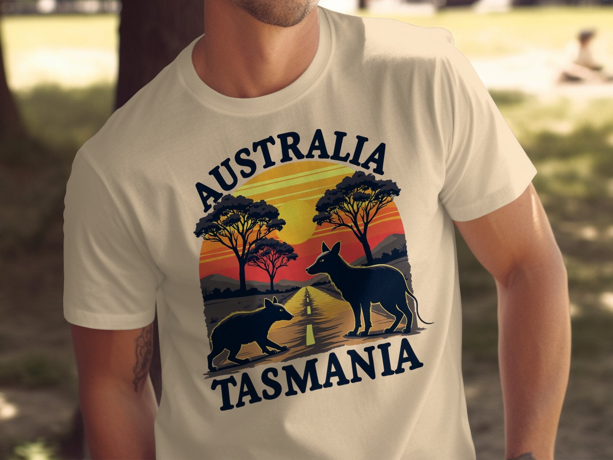 Australia Tasmania Graphic Tee, Vintage Sunset TShirt, Australian Wildlife TShirt, Retro Style Tasmania Shirt, Unique Gift Tee - Craig Michael Design