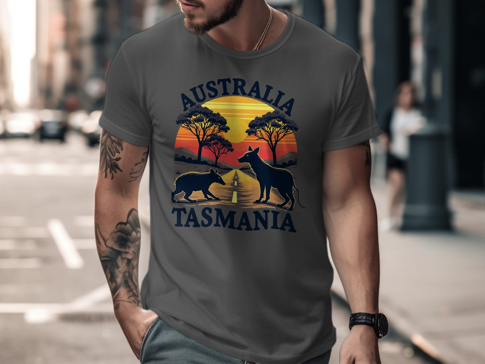 Australia Tasmania Graphic Tee, Vintage Sunset TShirt, Australian Wildlife TShirt, Retro Style Tasmania Shirt, Unique Gift Tee - Craig Michael Design