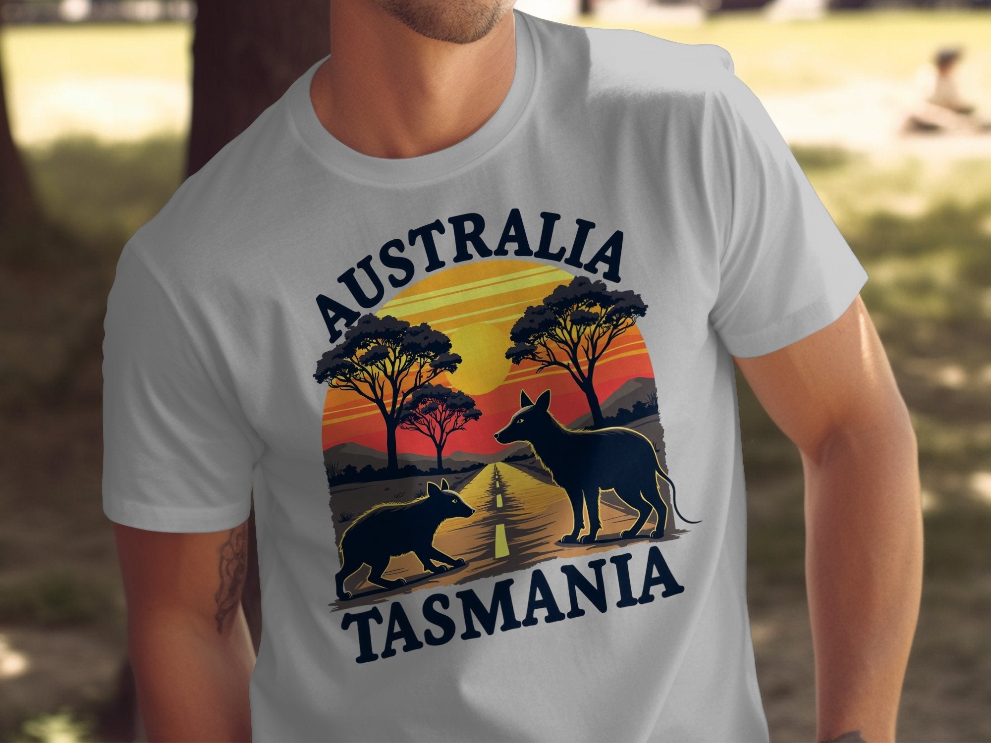 Australia Tasmania Graphic Tee, Vintage Sunset TShirt, Australian Wildlife TShirt, Retro Style Tasmania Shirt, Unique Gift Tee - Craig Michael Design