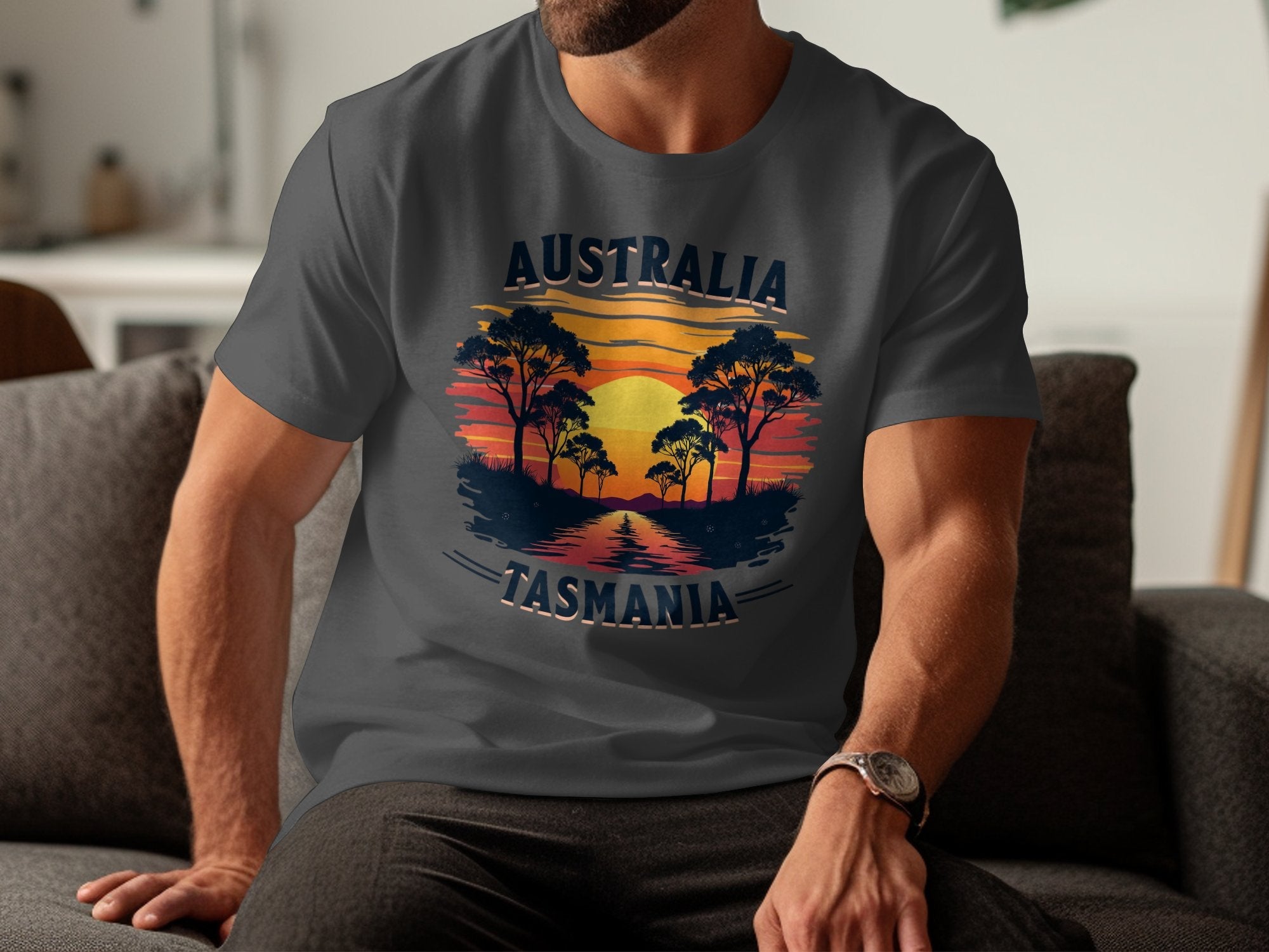 Australia Tasmania Sunset Landscape Graphic T-Shirt, Vintage Australia Travel Tee, Tasmania Shirt, Outback Wildlife Adventure Top - Craig Michael Design