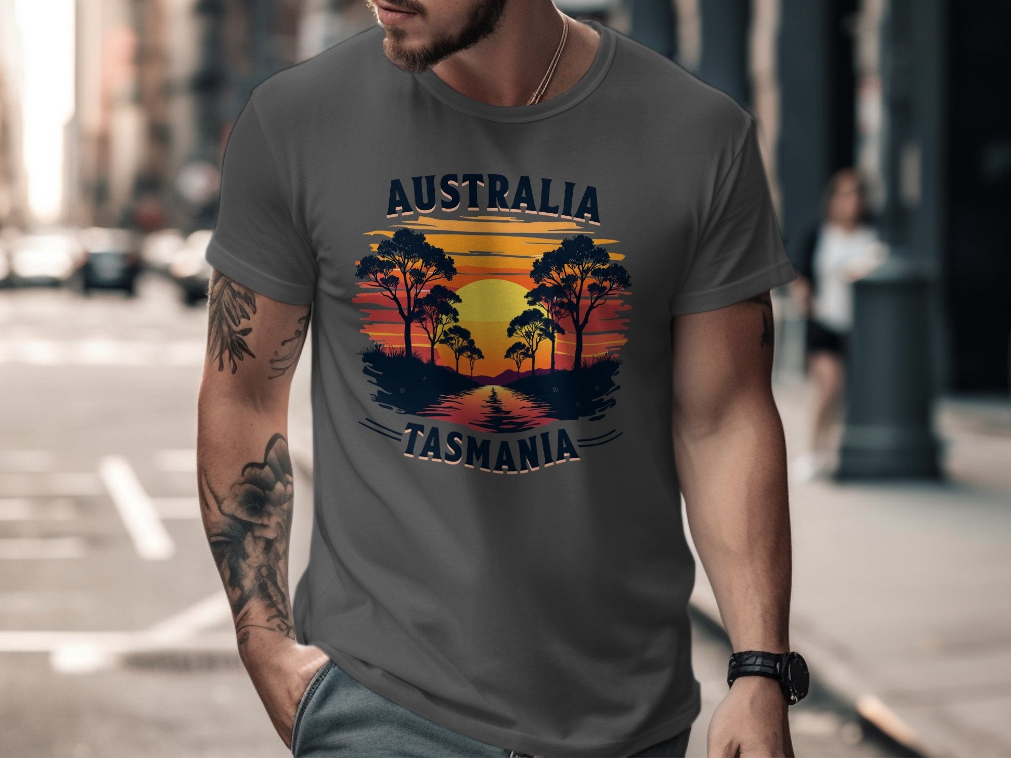 Australia Tasmania Sunset Landscape Graphic T-Shirt, Vintage Australia Travel Tee, Tasmania Shirt, Outback Wildlife Adventure Top - Craig Michael Design