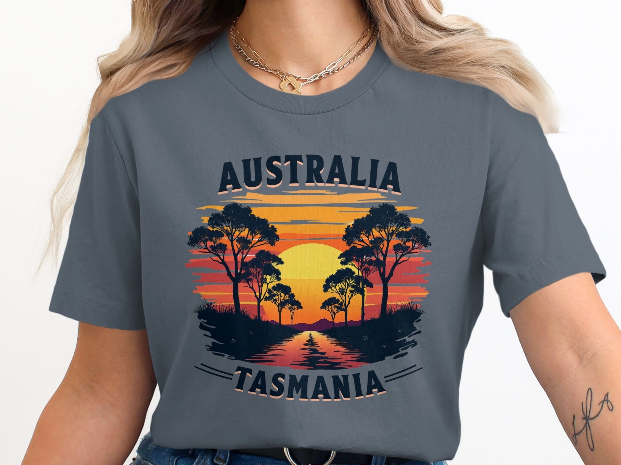 Australia Tasmania Sunset Landscape Graphic T-Shirt, Vintage Australia Travel Tee, Tasmania Shirt, Outback Wildlife Adventure Top - Craig Michael Design