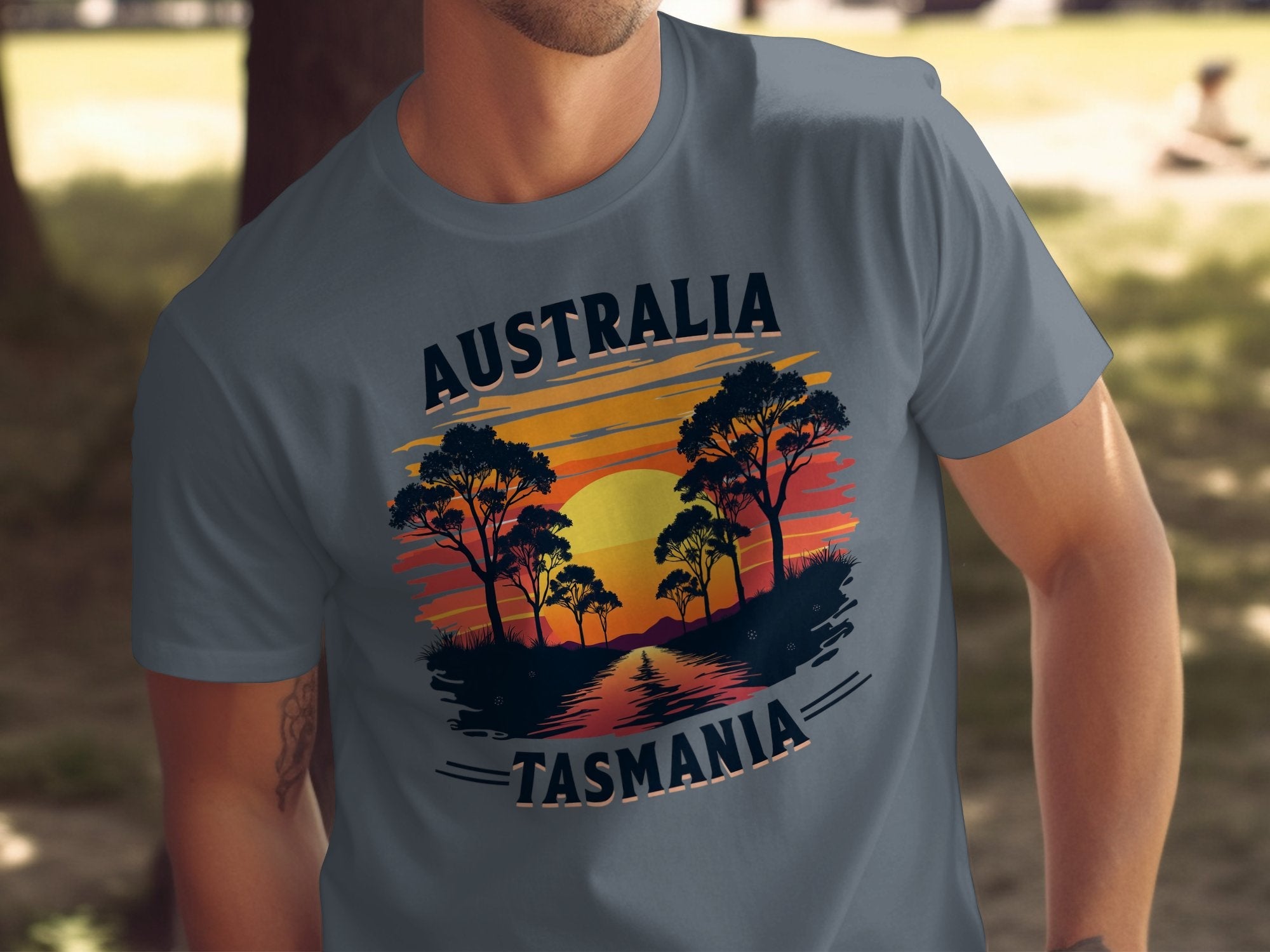 Australia Tasmania Sunset Landscape Graphic T-Shirt, Vintage Australia Travel Tee, Tasmania Shirt, Outback Wildlife Adventure Top - Craig Michael Design