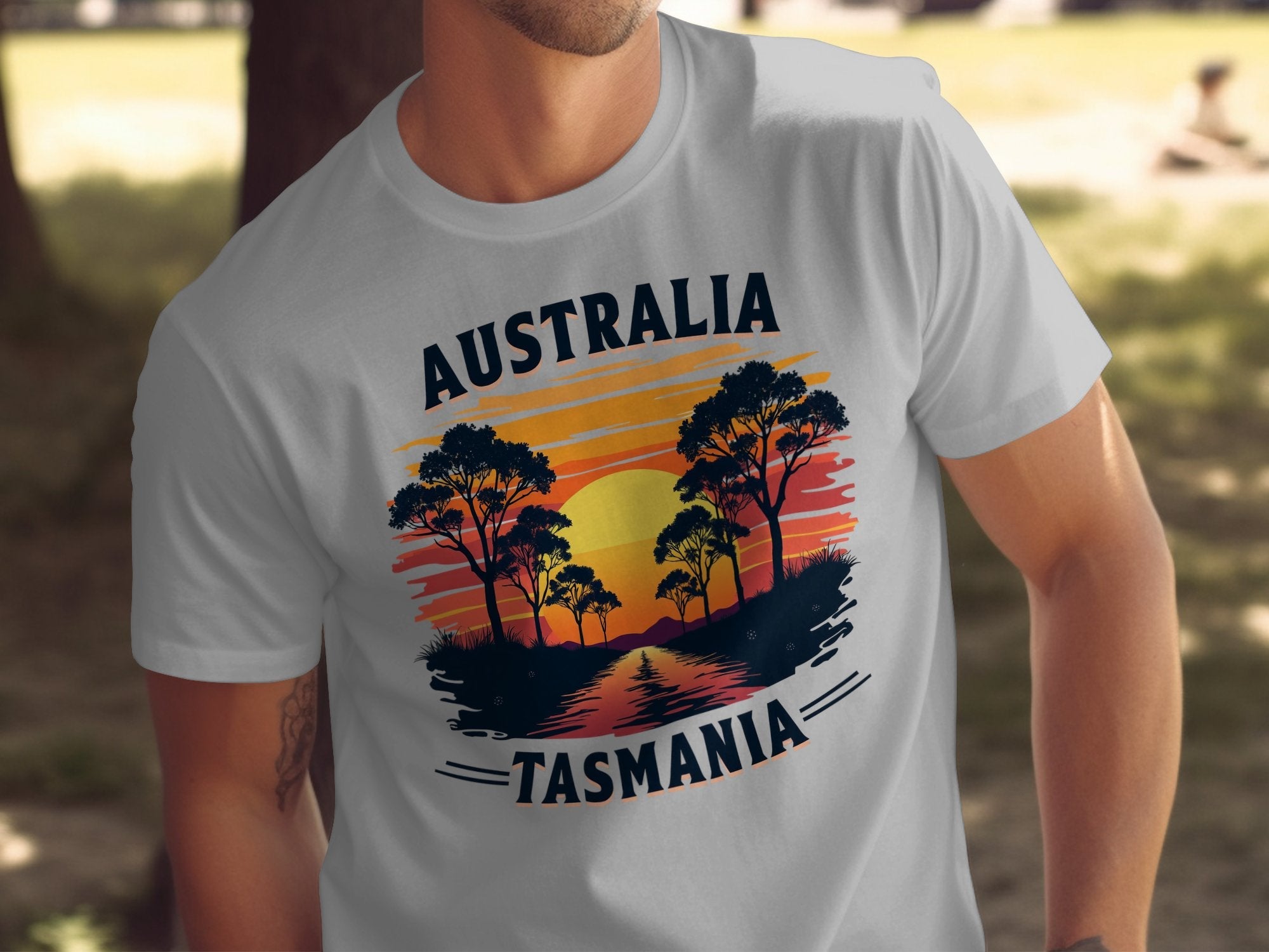 Australia Tasmania Sunset Landscape Graphic T-Shirt, Vintage Australia Travel Tee, Tasmania Shirt, Outback Wildlife Adventure Top - Craig Michael Design