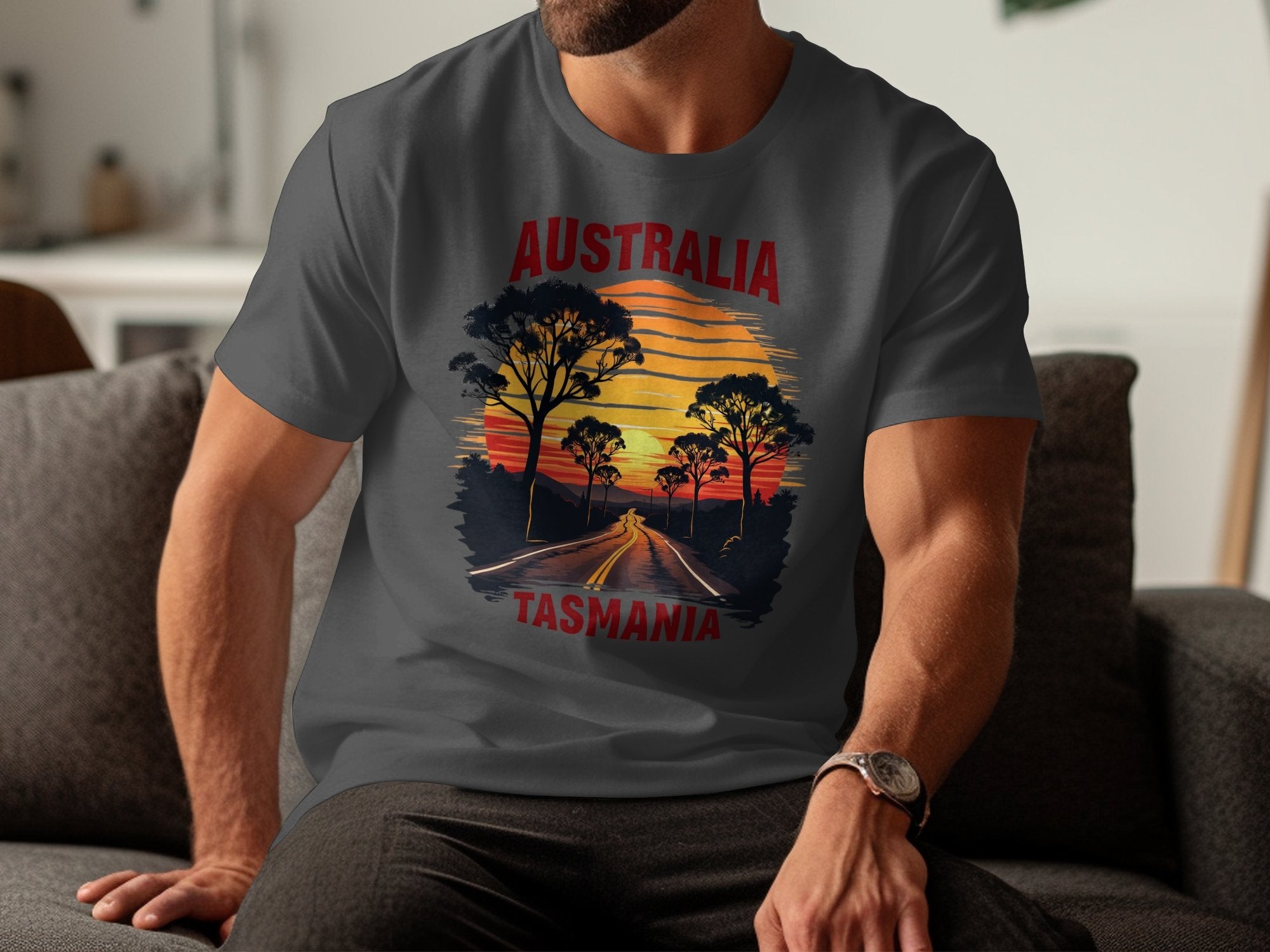 Australia Tasmania T-Shirt, Sunset Road Graphic Tee, Vintage Style Australia Shirt, Cool Tasmania T-Shirt, Travel Lover's Tee - Craig Michael Design