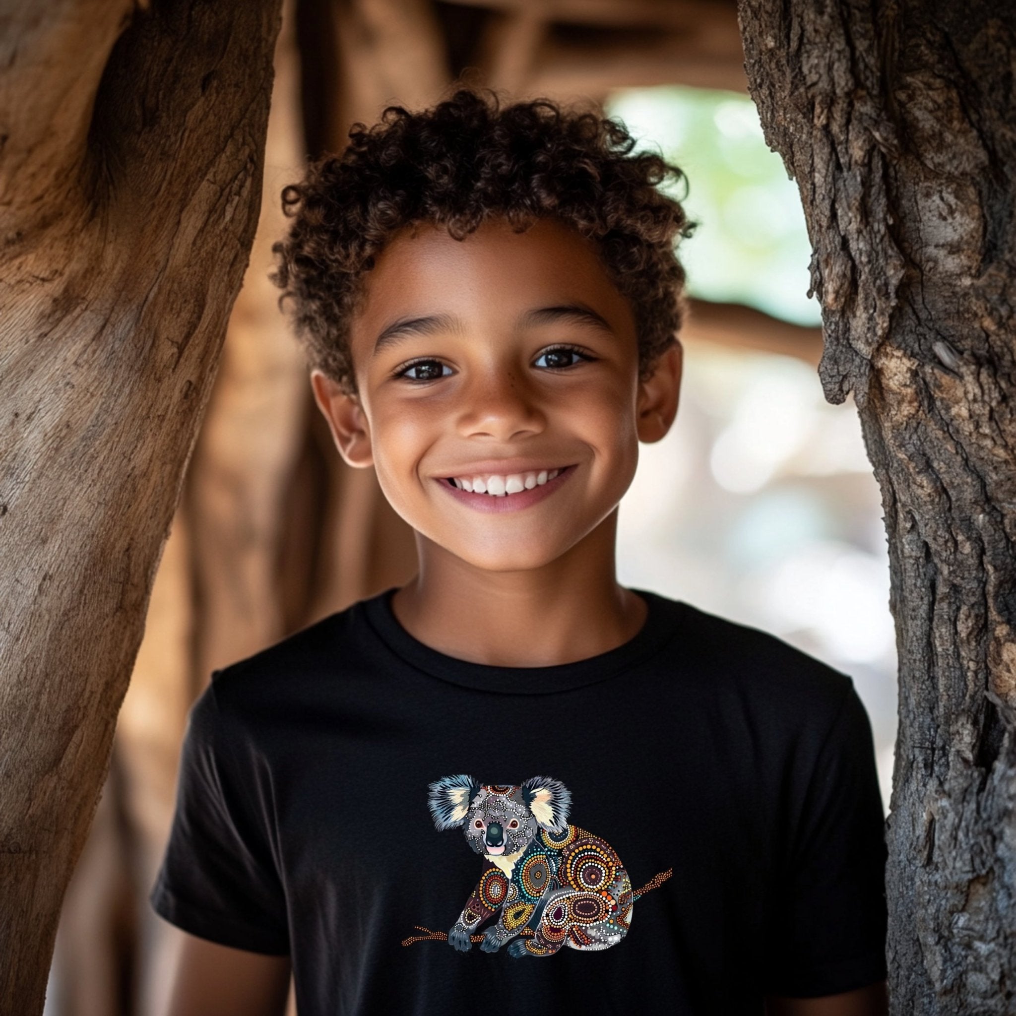 Australian Aboriginal Art Koala T-Shirt, Colorful Koala T-Shirt, Unique Wildlife Graphic Tee, Artistic Animal Print Shirt - Craig Michael Design