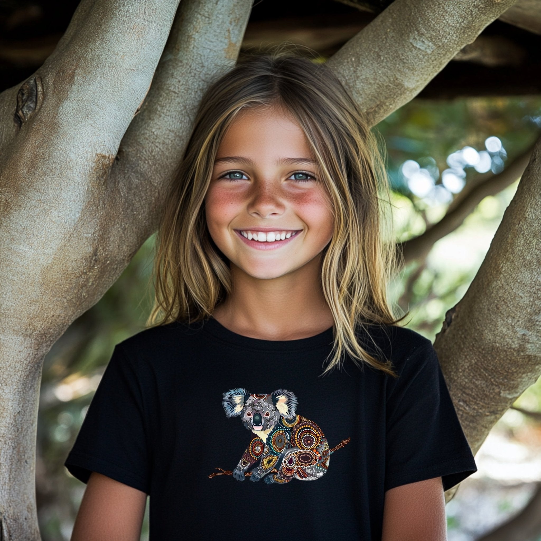 Australian Aboriginal Art Koala T-Shirt, Colorful Koala T-Shirt, Unique Wildlife Graphic Tee, Artistic Animal Print Shirt - Craig Michael Design