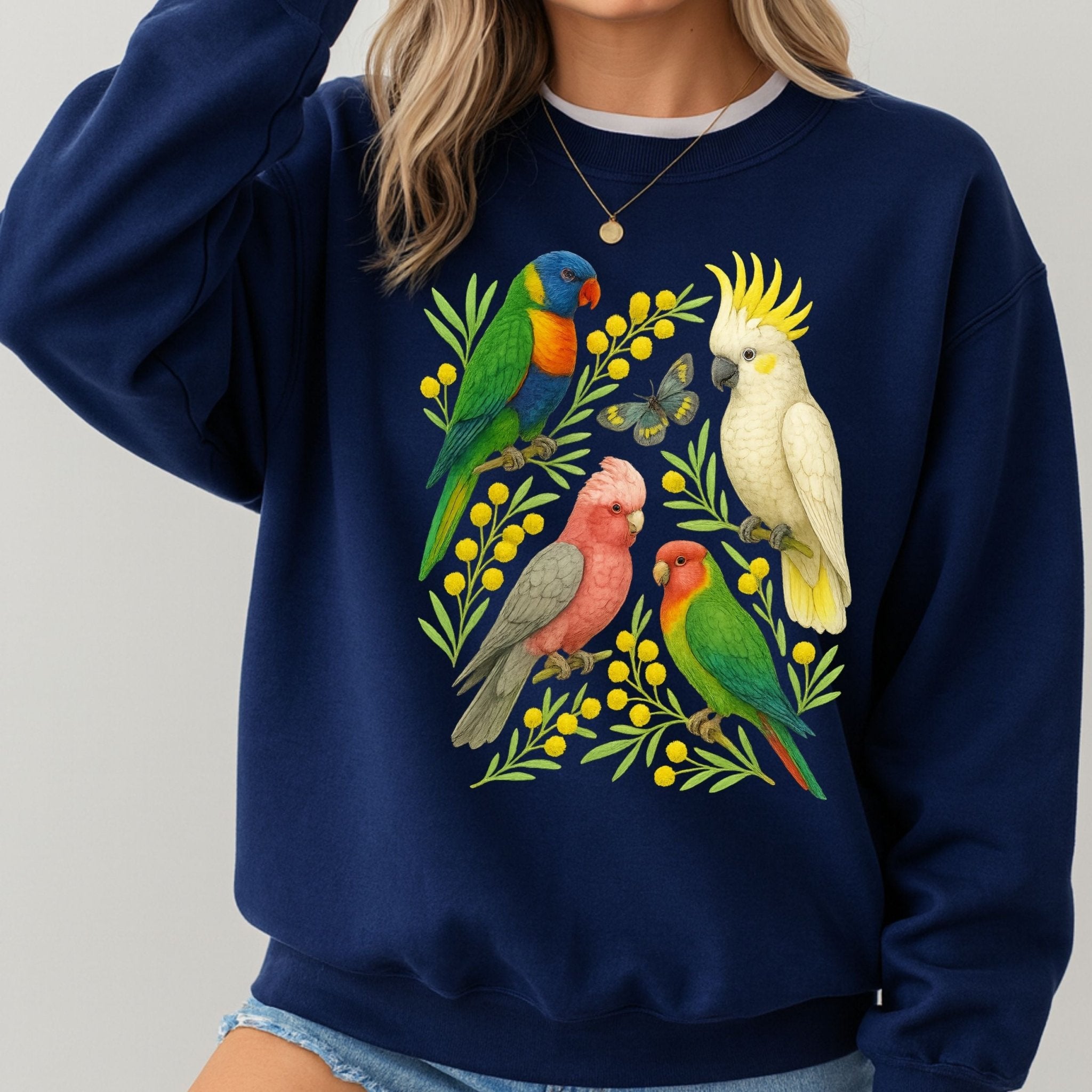 Australian Birds Sweatshirt – Lorikeet, Cockatoo & Galah - Craig Michael Design