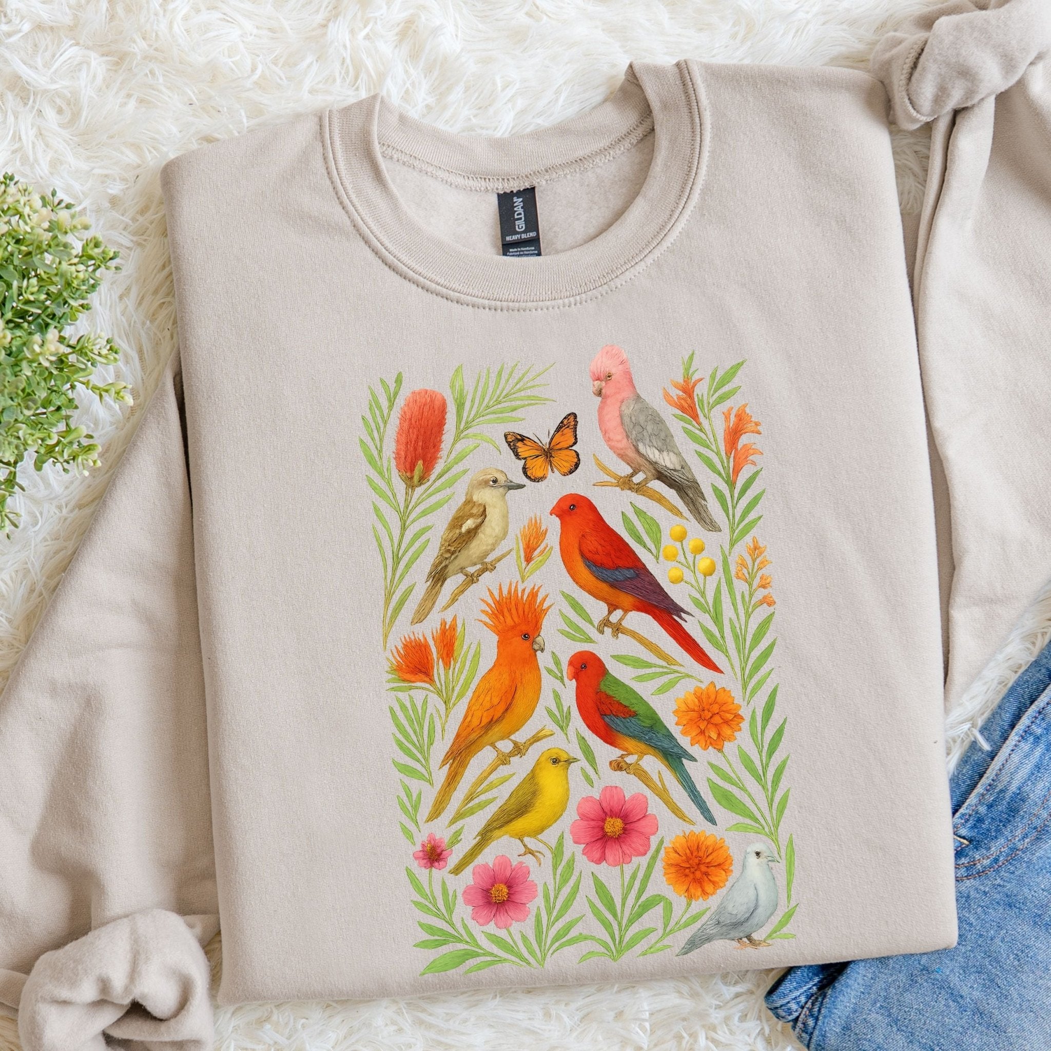 Australian Birds Sweatshirt – Parrot & Native Flowers - Craig Michael Design