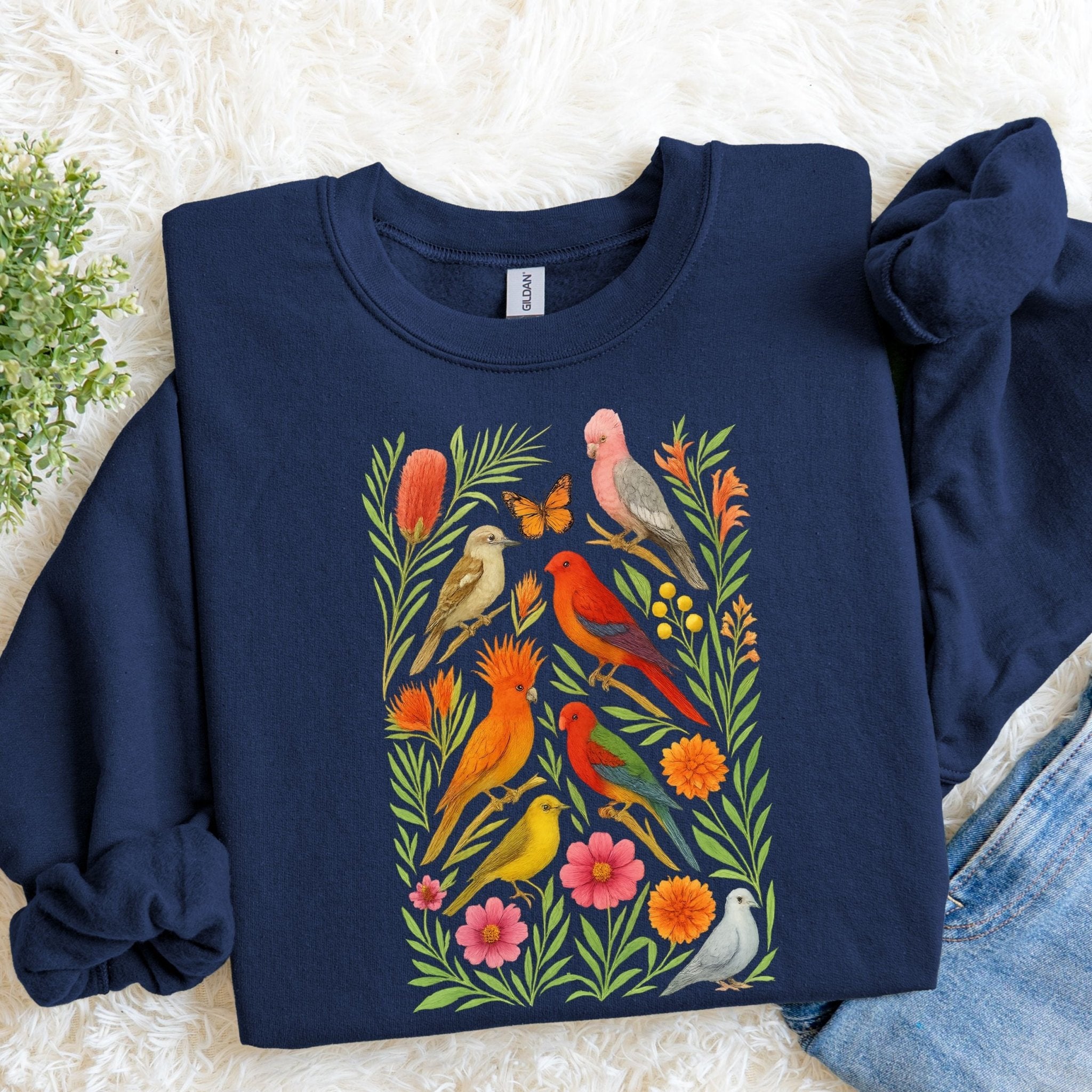 Australian Birds Sweatshirt – Parrot & Native Flowers - Craig Michael Design