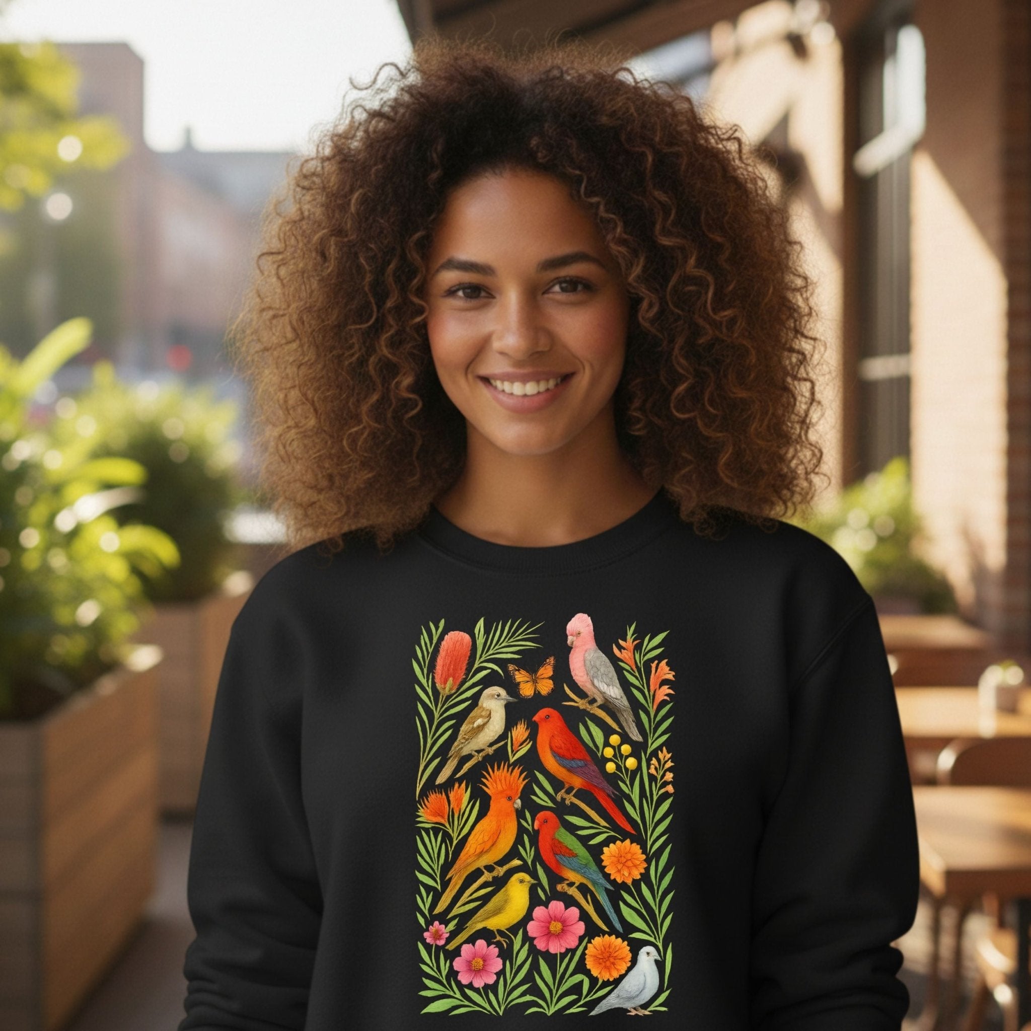 Australian Birds Sweatshirt – Parrot & Native Flowers - Craig Michael Design