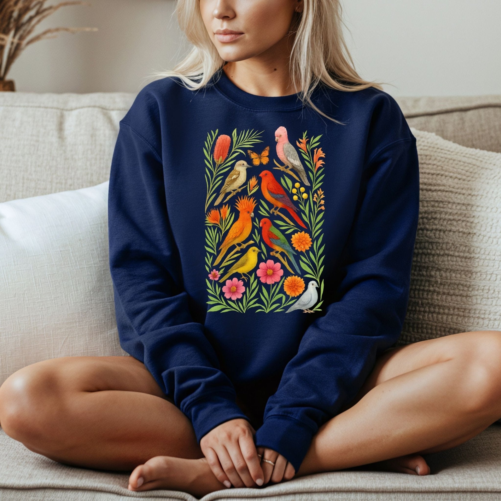Australian Birds Sweatshirt – Parrot & Native Flowers - Craig Michael Design