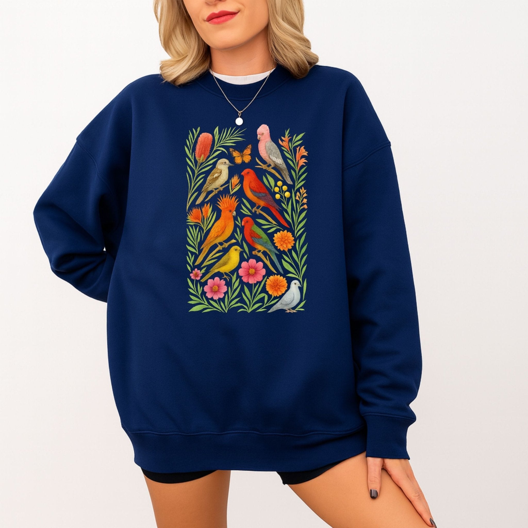 Australian Birds Sweatshirt – Parrot & Native Flowers - Craig Michael Design